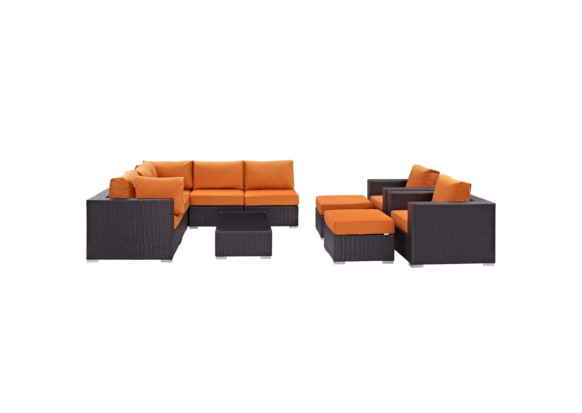 Convene Espresso Orange 10 Piece Outdoor Patio Sectional Set,Modway