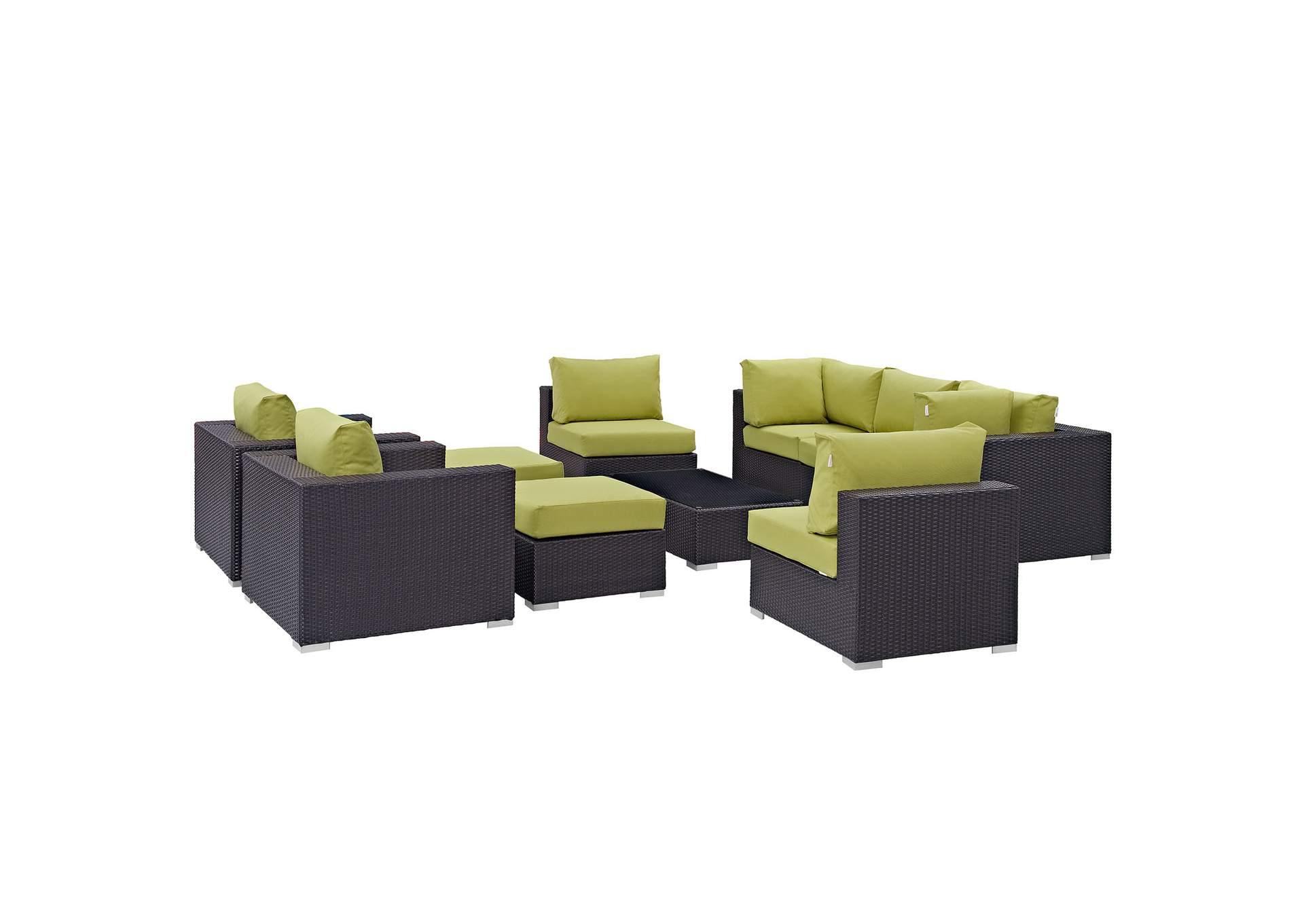 Convene Espresso Peridot 10 Piece Outdoor Patio Sectional Set,Modway