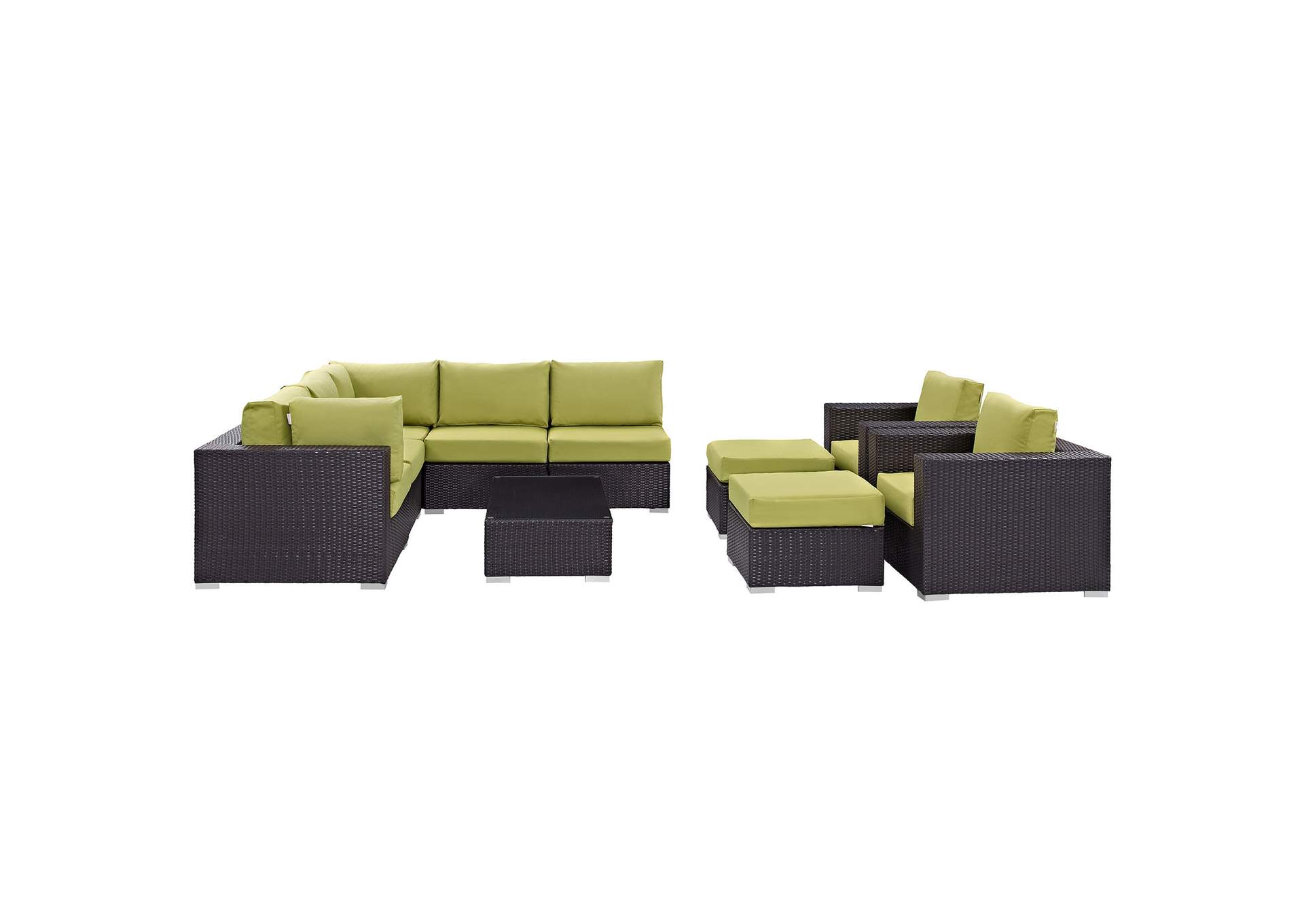 Convene Espresso Peridot 10 Piece Outdoor Patio Sectional Set,Modway