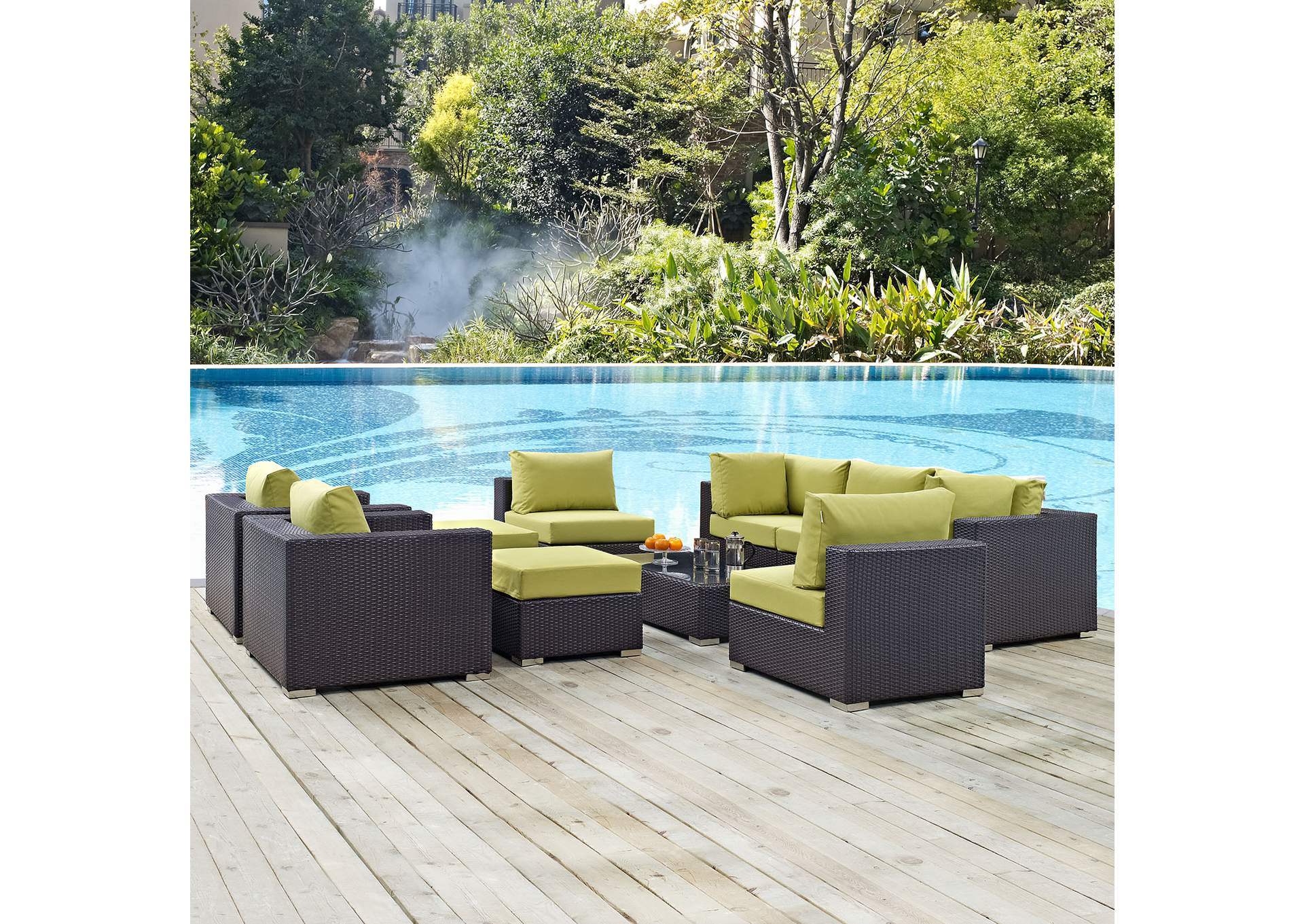 Convene Espresso Peridot 10 Piece Outdoor Patio Sectional Set,Modway