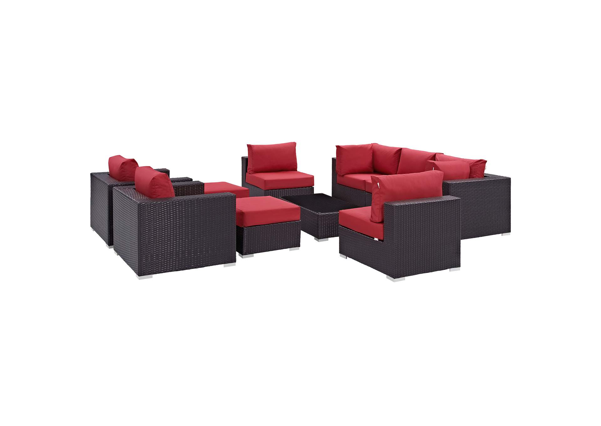 Convene Espresso Red 10 Piece Outdoor Patio Sectional Set,Modway