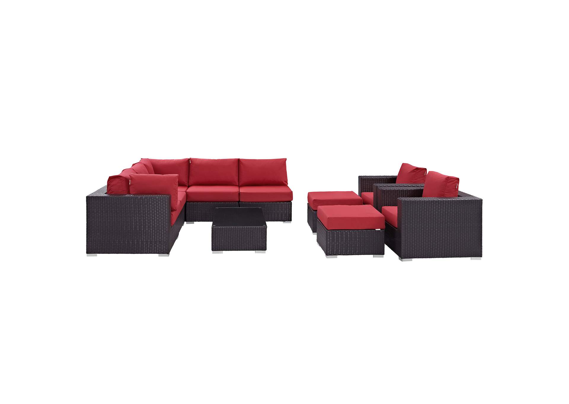 Convene Espresso Red 10 Piece Outdoor Patio Sectional Set,Modway