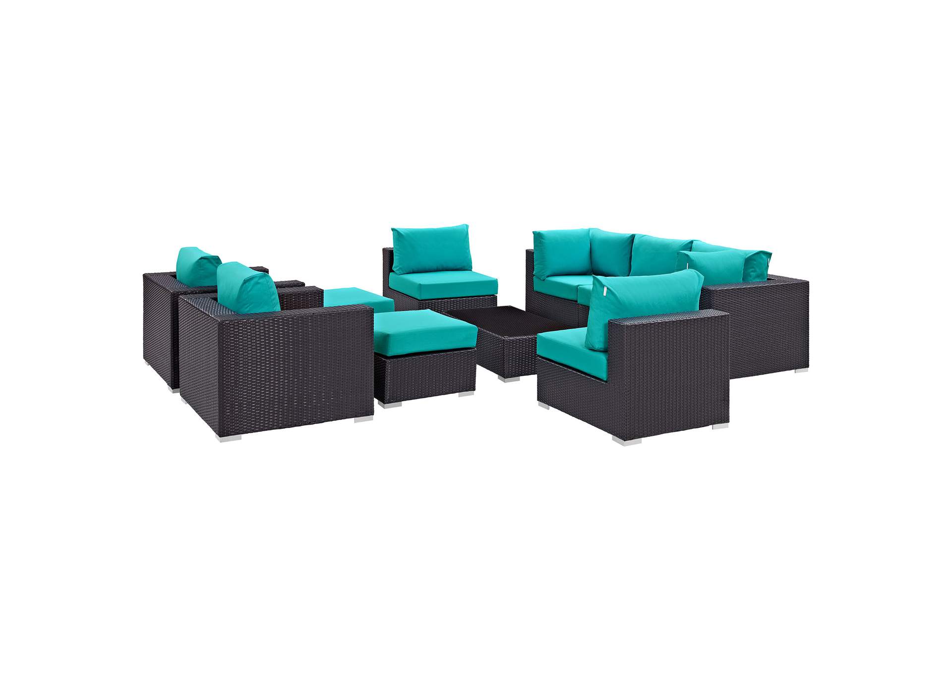 Convene Espresso Turquoise 10 Piece Outdoor Patio Sectional Set,Modway