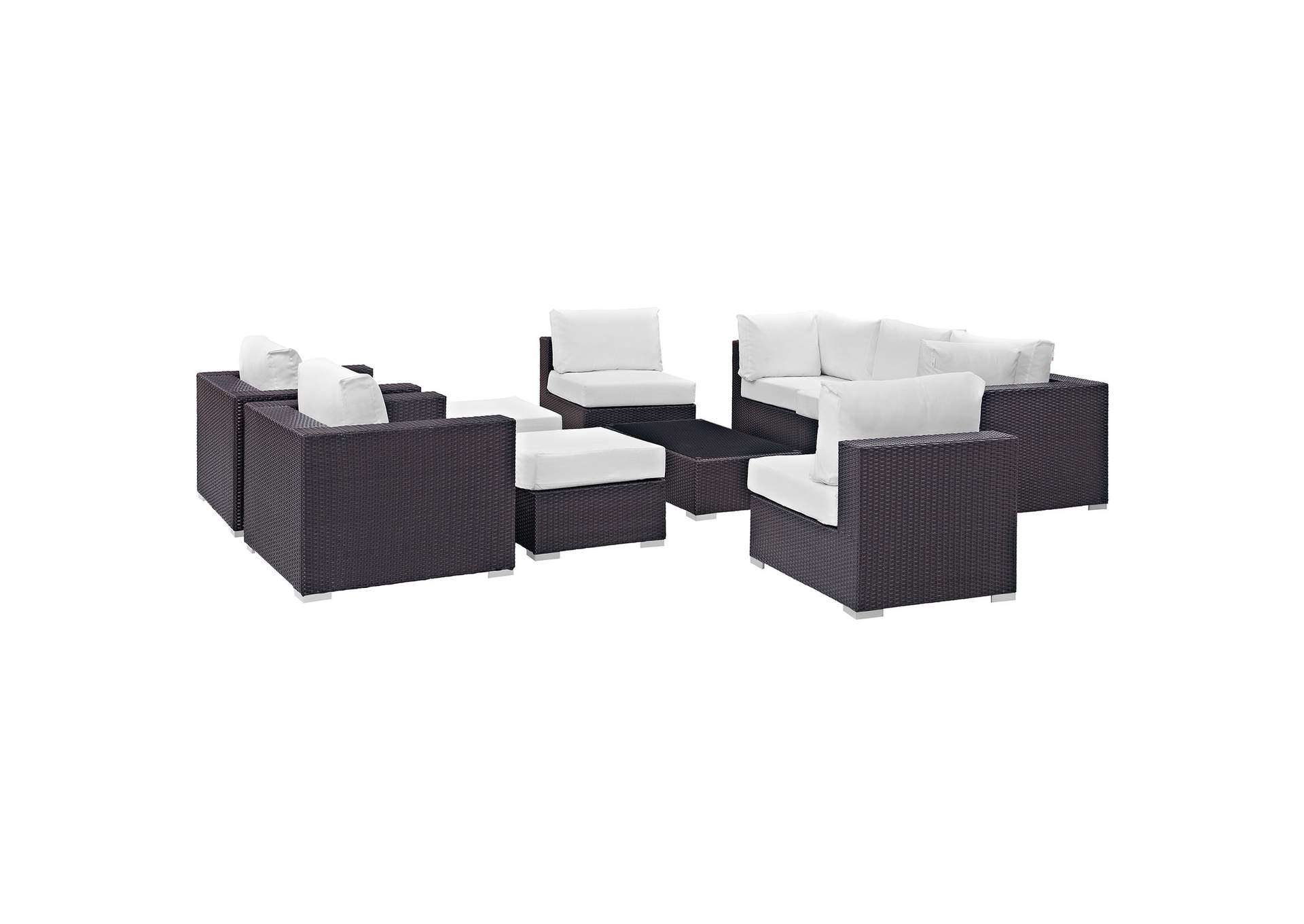 Convene Espresso White 10 Piece Outdoor Patio Sectional Set,Modway