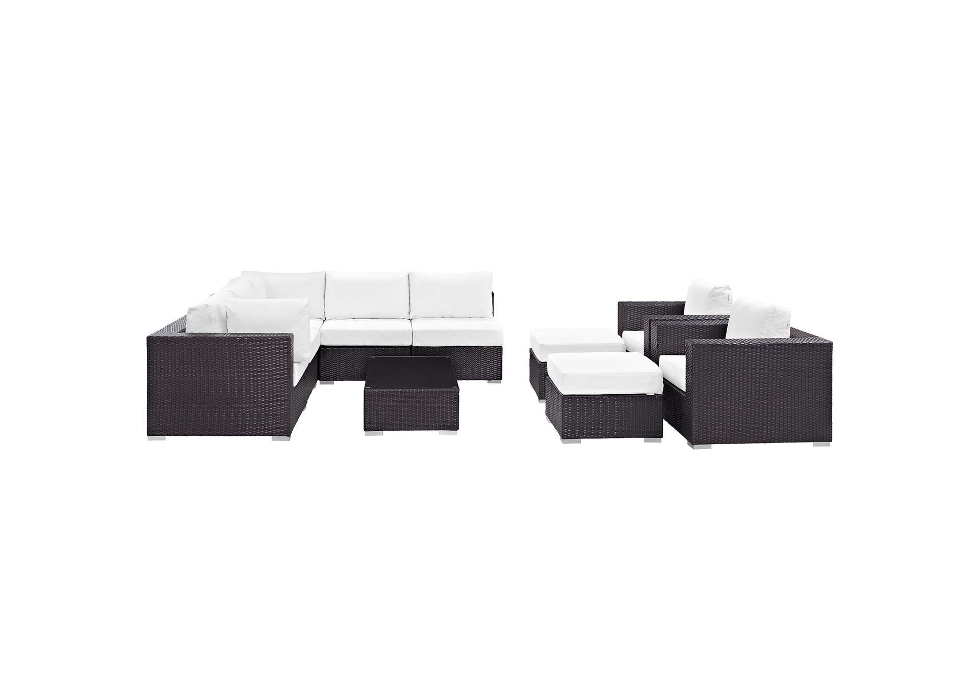 Convene Espresso White 10 Piece Outdoor Patio Sectional Set,Modway