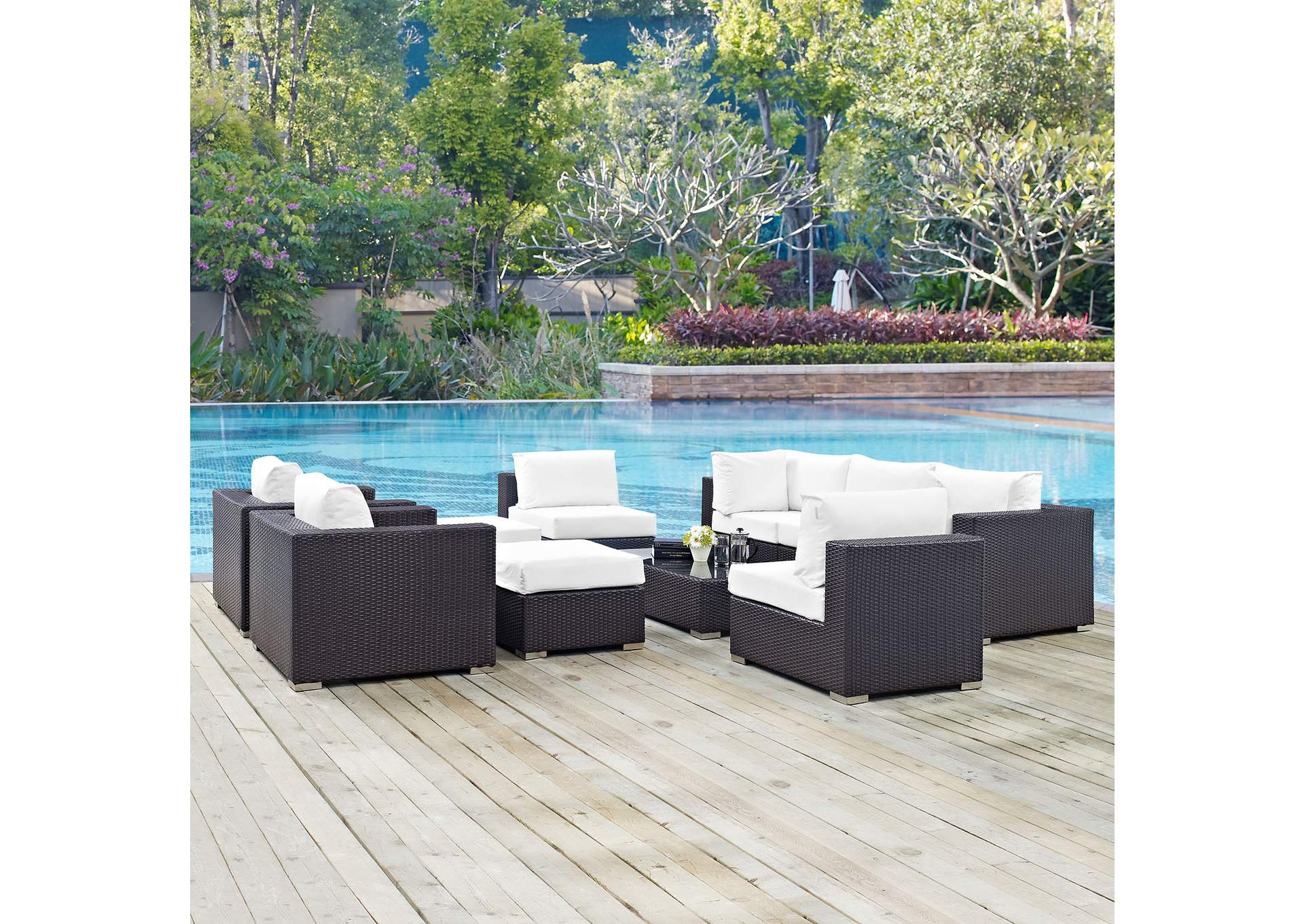 Convene Espresso White 10 Piece Outdoor Patio Sectional Set,Modway