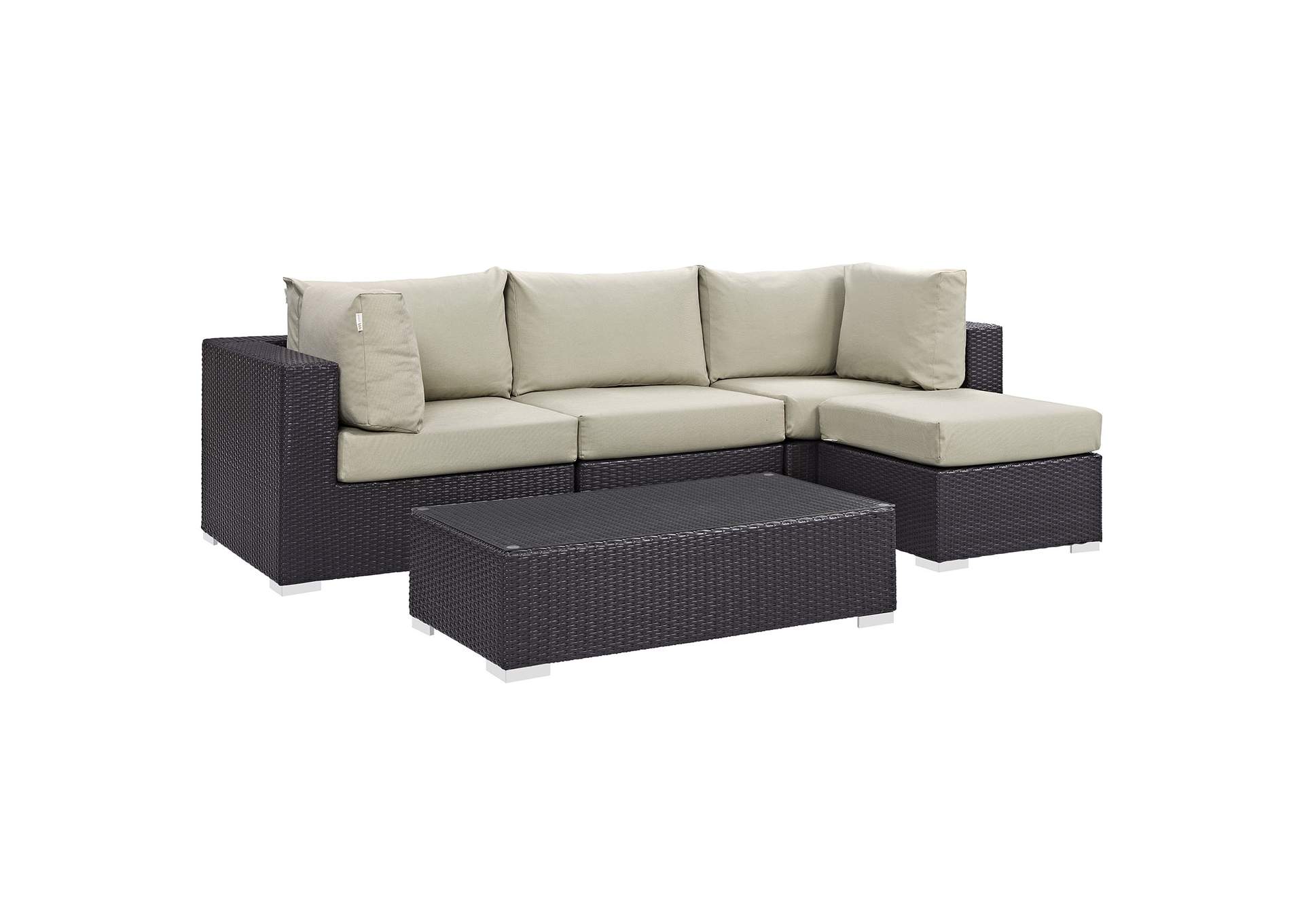 Convene Espresso Beige 5 Piece Outdoor Patio Sectional Set,Modway