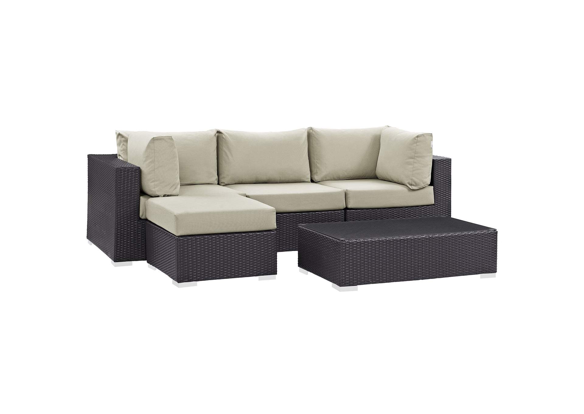 Convene Espresso Beige 5 Piece Outdoor Patio Sectional Set,Modway