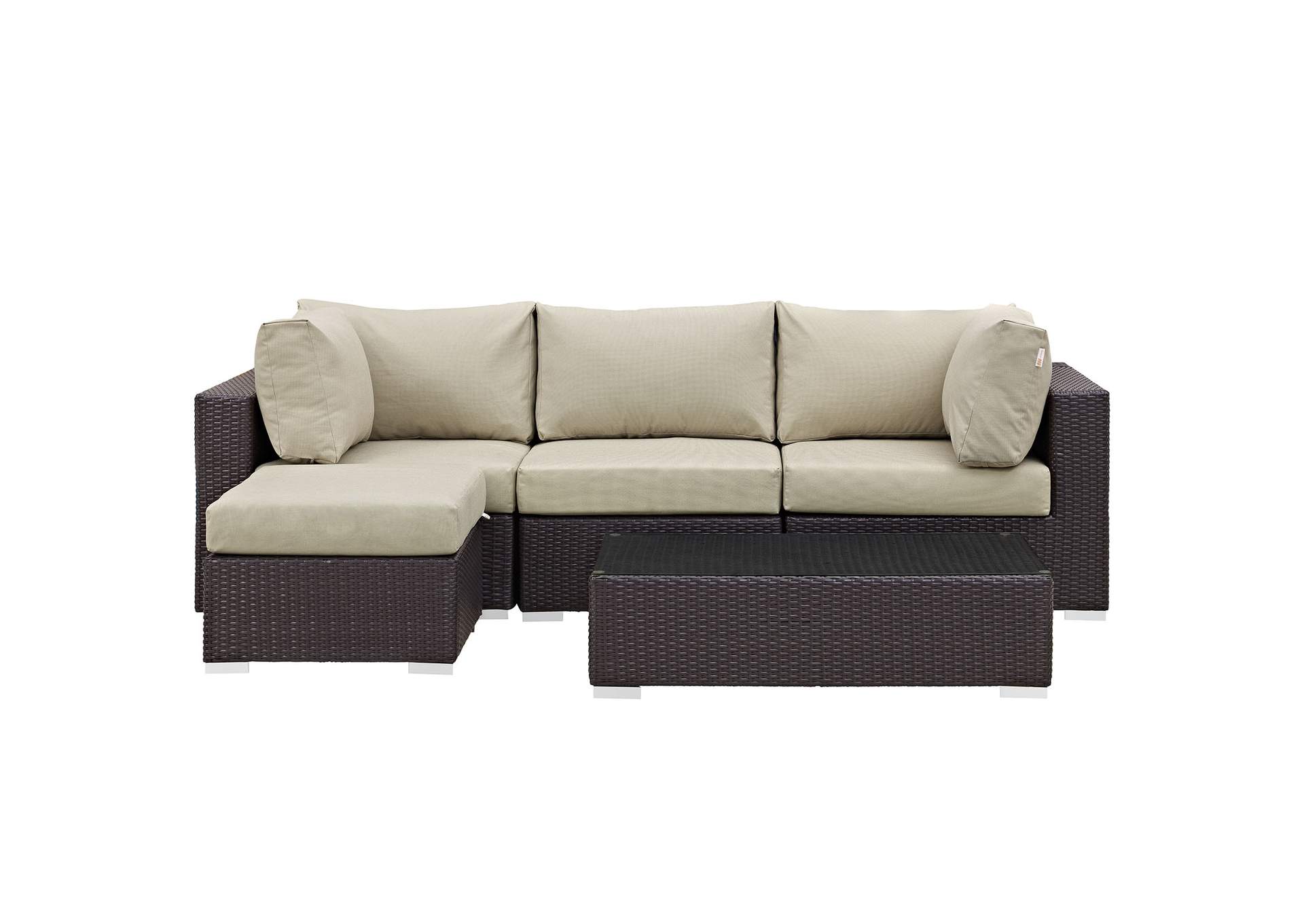 Convene Espresso Beige 5 Piece Outdoor Patio Sectional Set,Modway