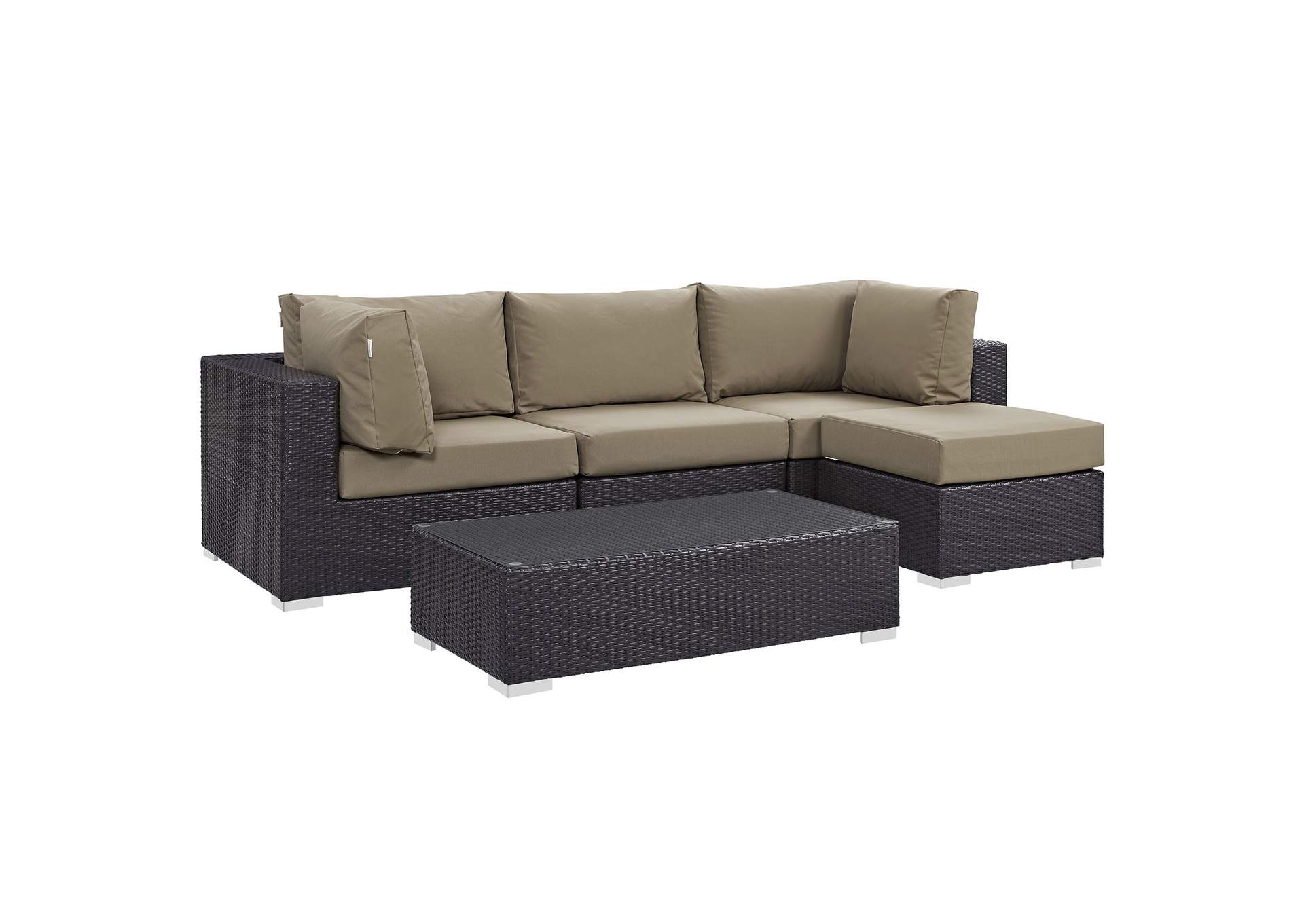 Convene Espresso Mocha 5 Piece Outdoor Patio Sectional Set,Modway