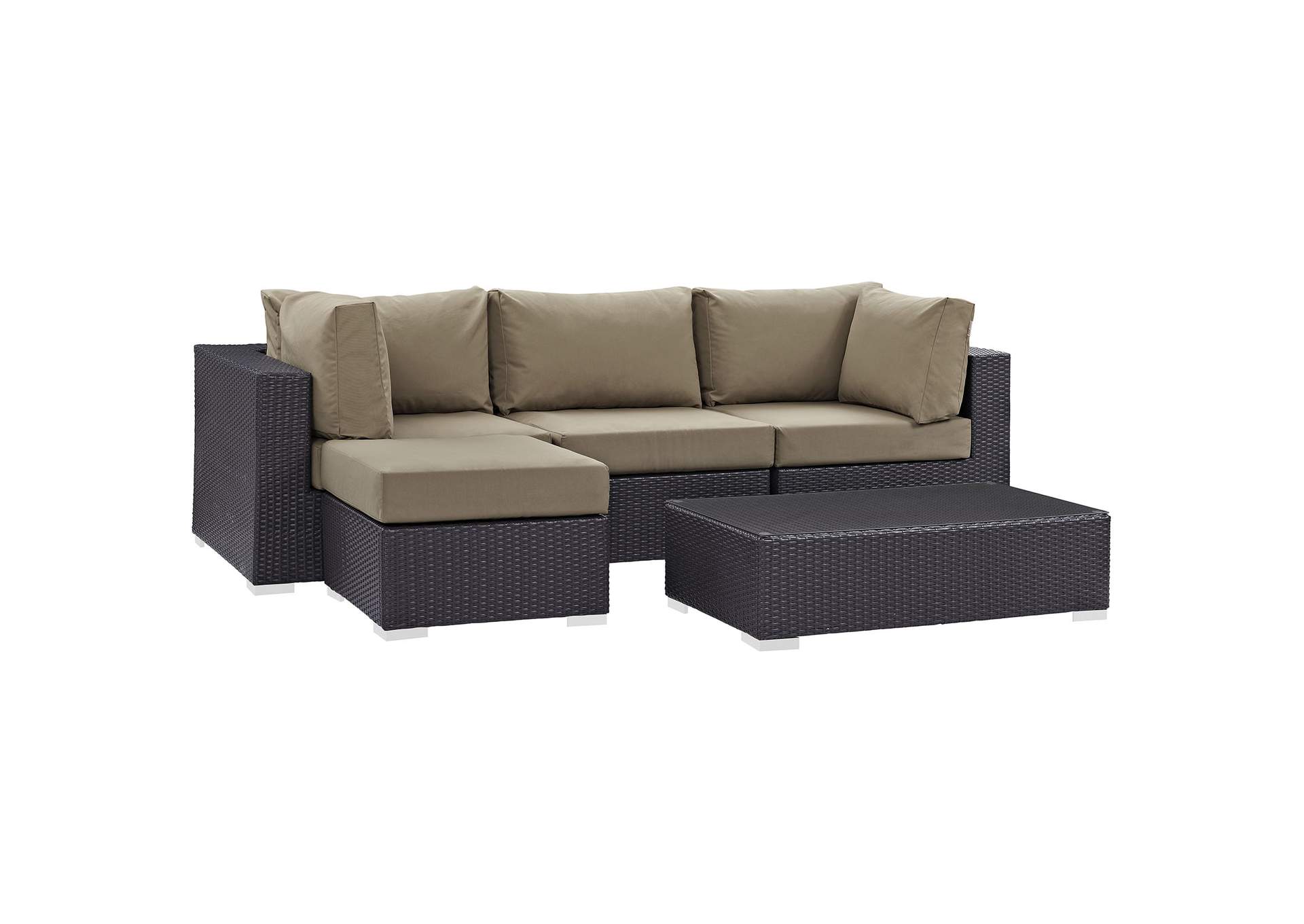 Convene Espresso Mocha 5 Piece Outdoor Patio Sectional Set,Modway