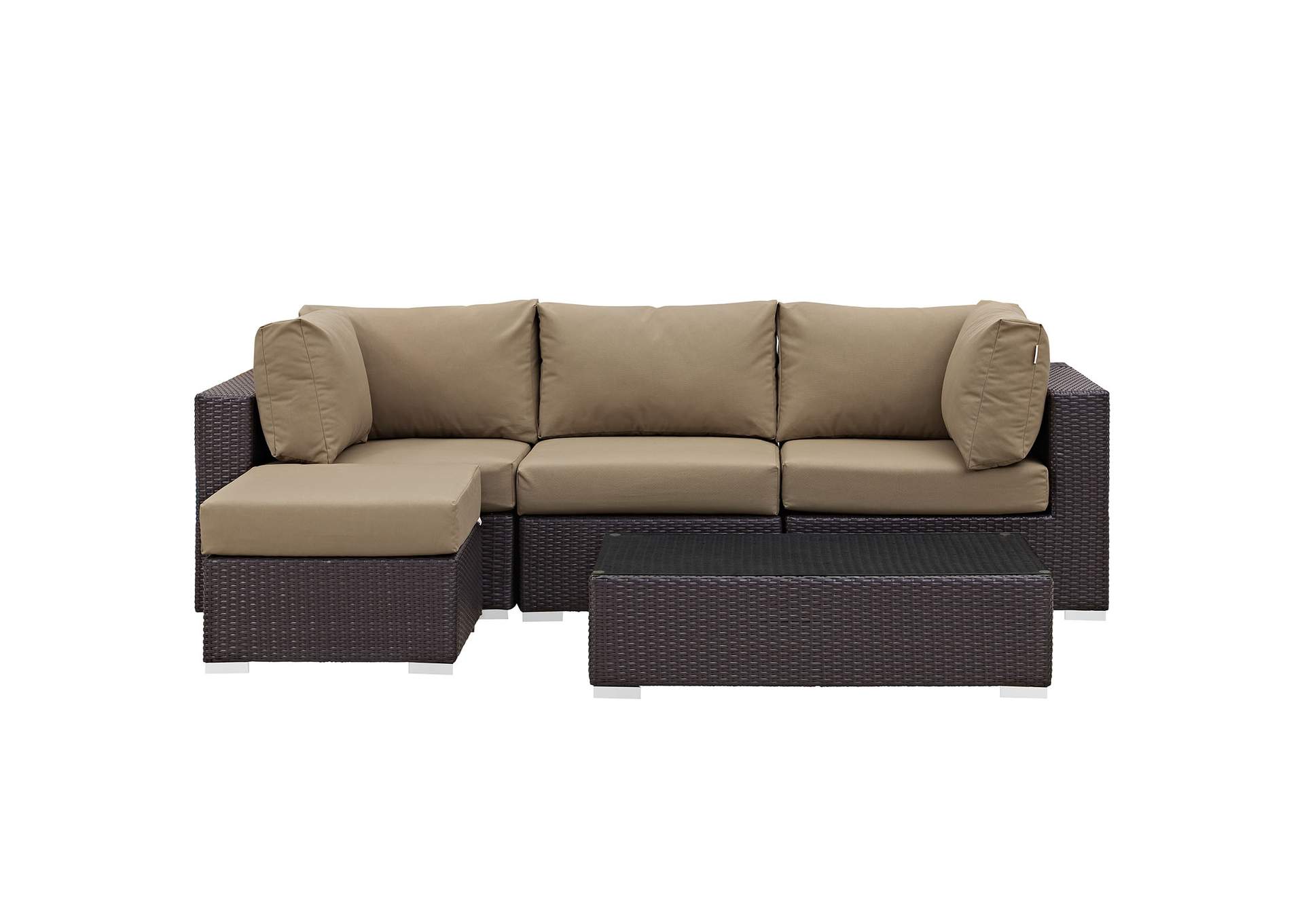 Convene Espresso Mocha 5 Piece Outdoor Patio Sectional Set,Modway