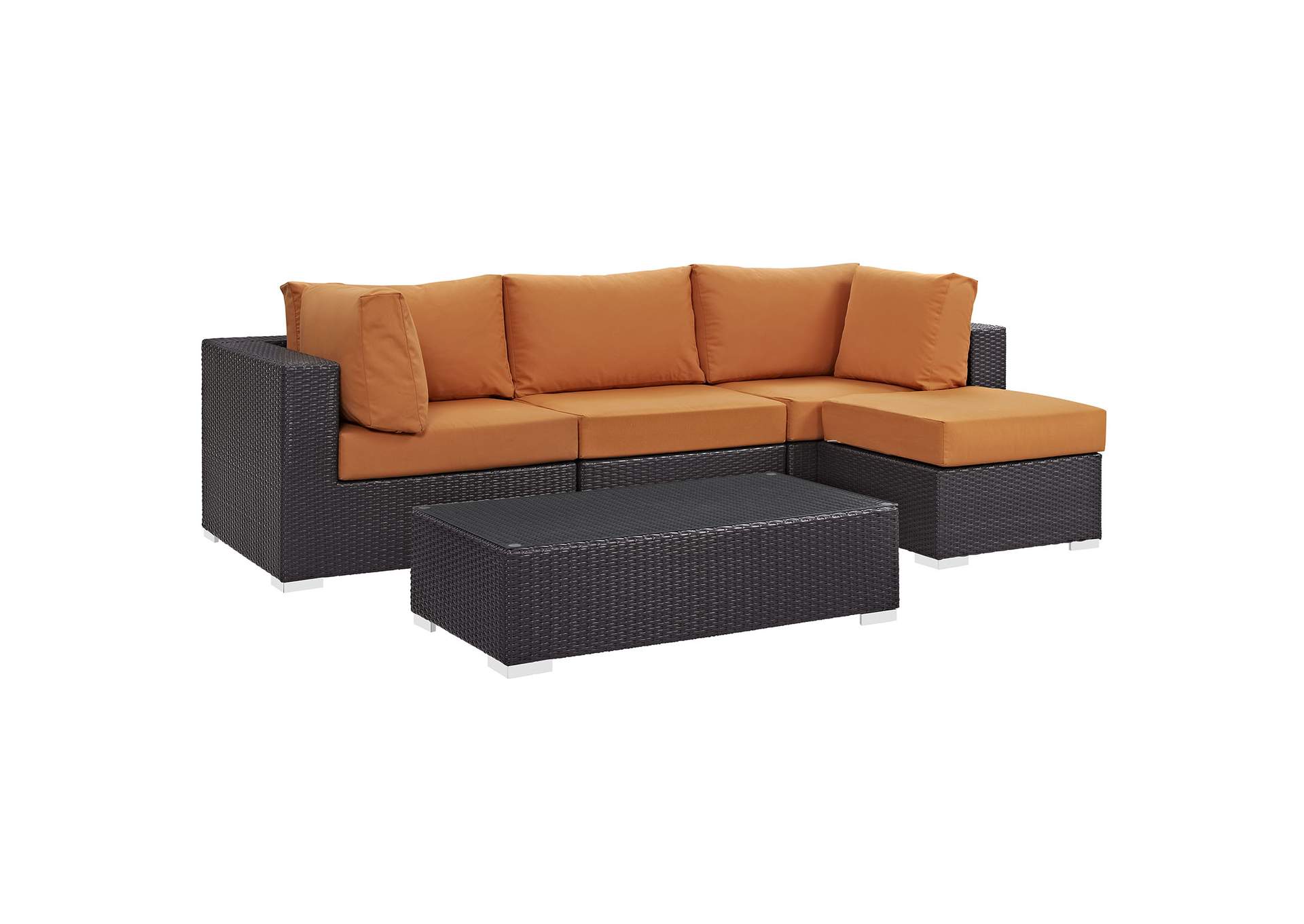 Convene Espresso Orange 5 Piece Outdoor Patio Sectional Set,Modway