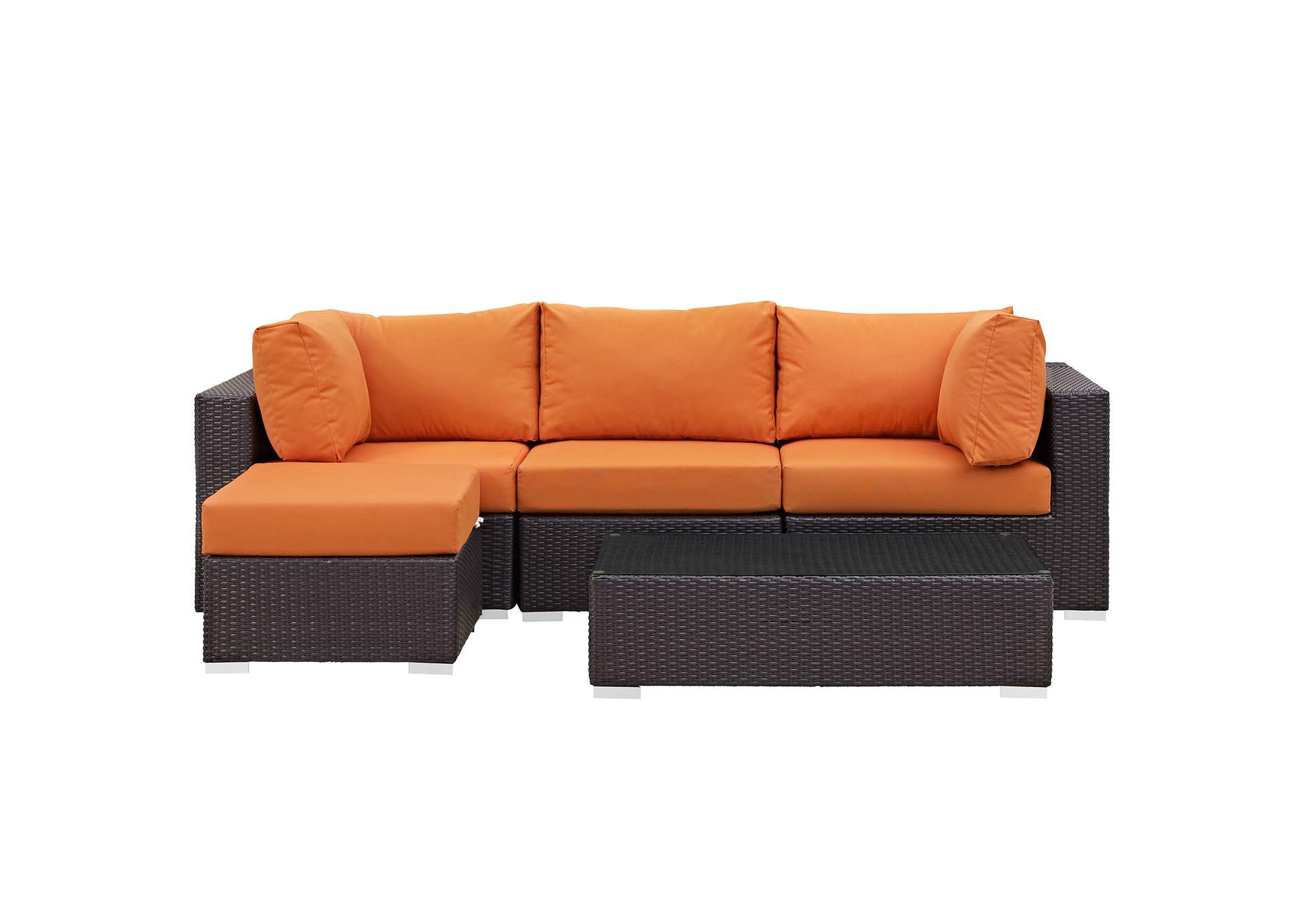 Convene Espresso Orange 5 Piece Outdoor Patio Sectional Set,Modway