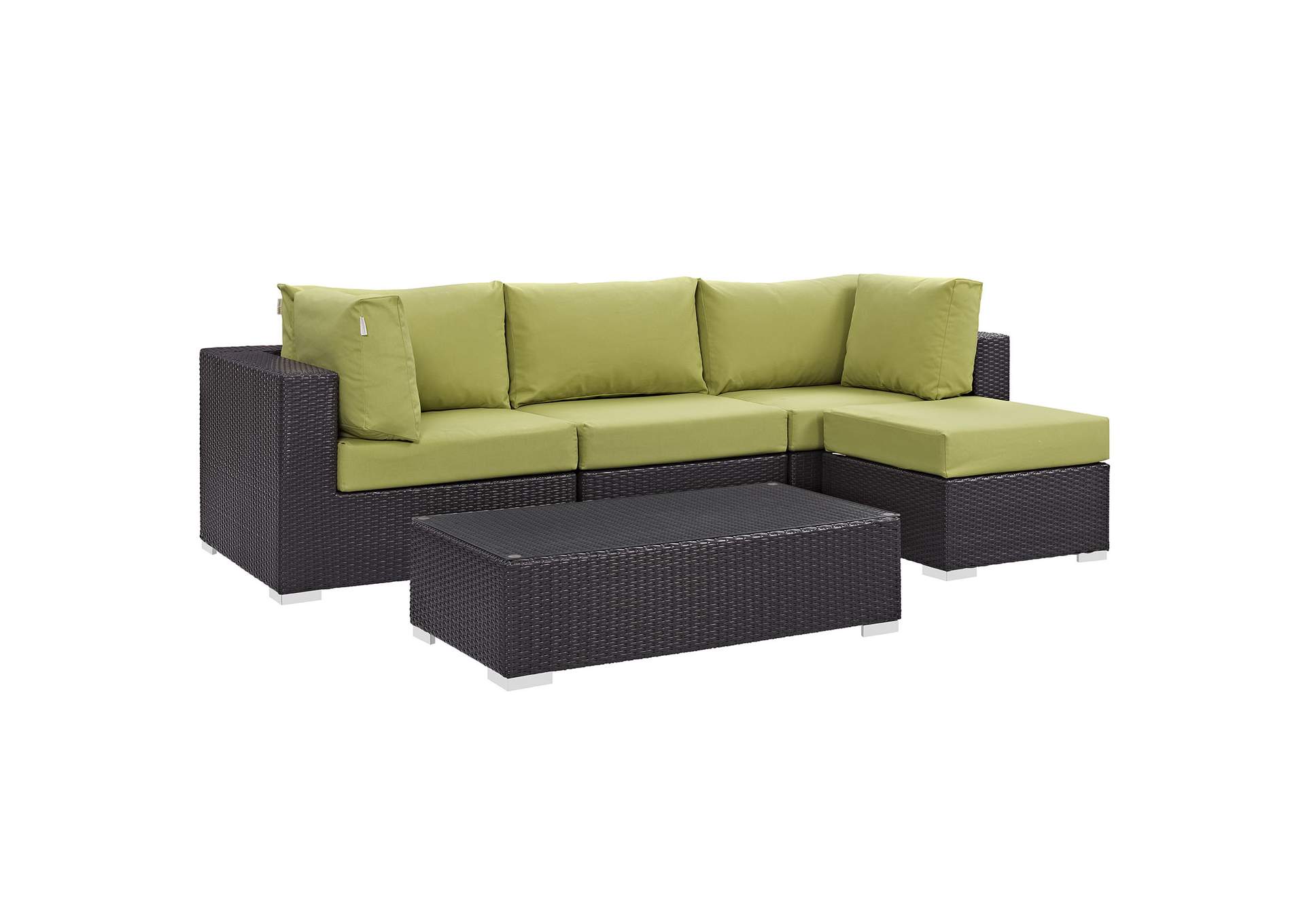 Convene Espresso Peridot 5 Piece Outdoor Patio Sectional Set,Modway