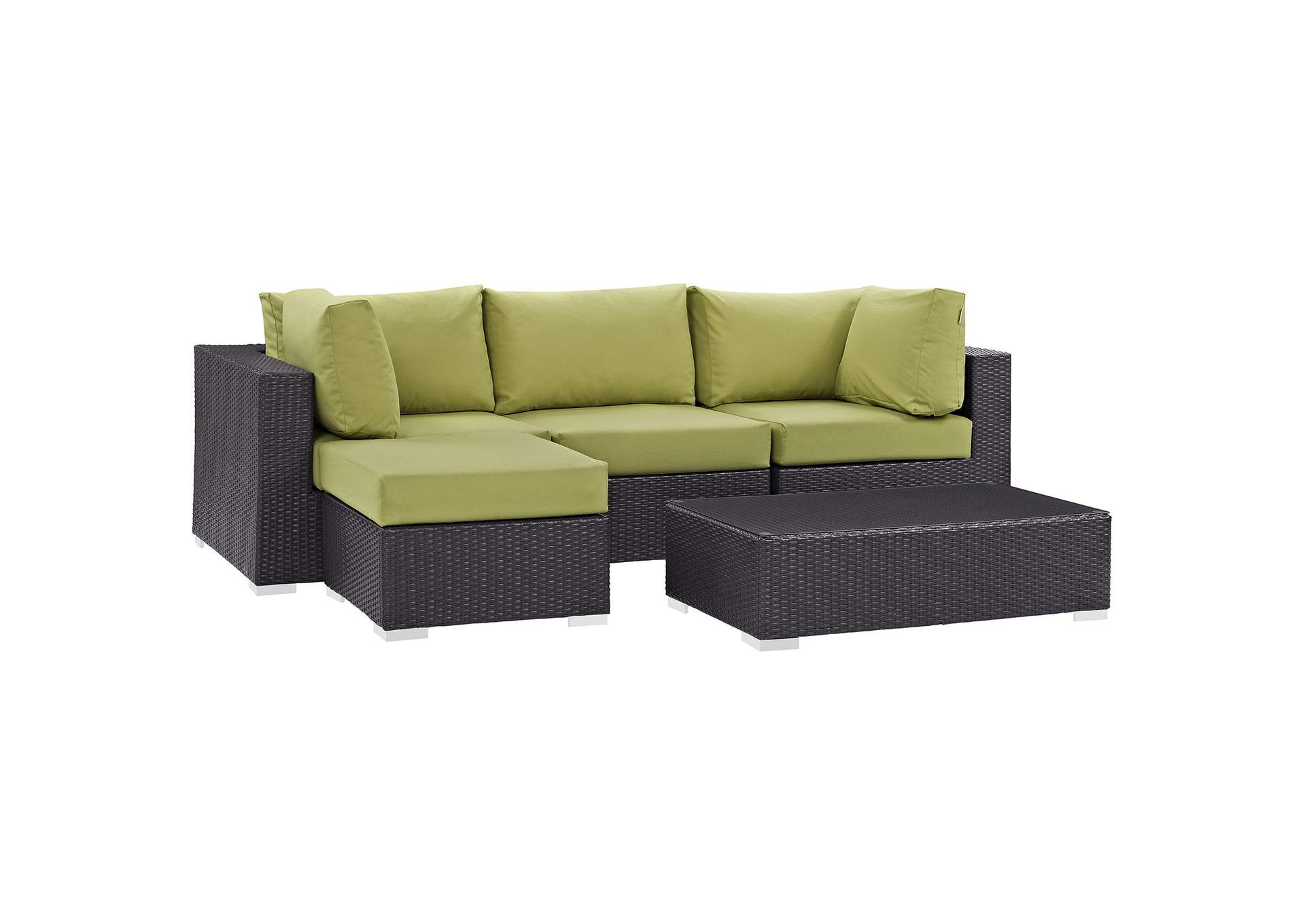 Convene Espresso Peridot 5 Piece Outdoor Patio Sectional Set,Modway