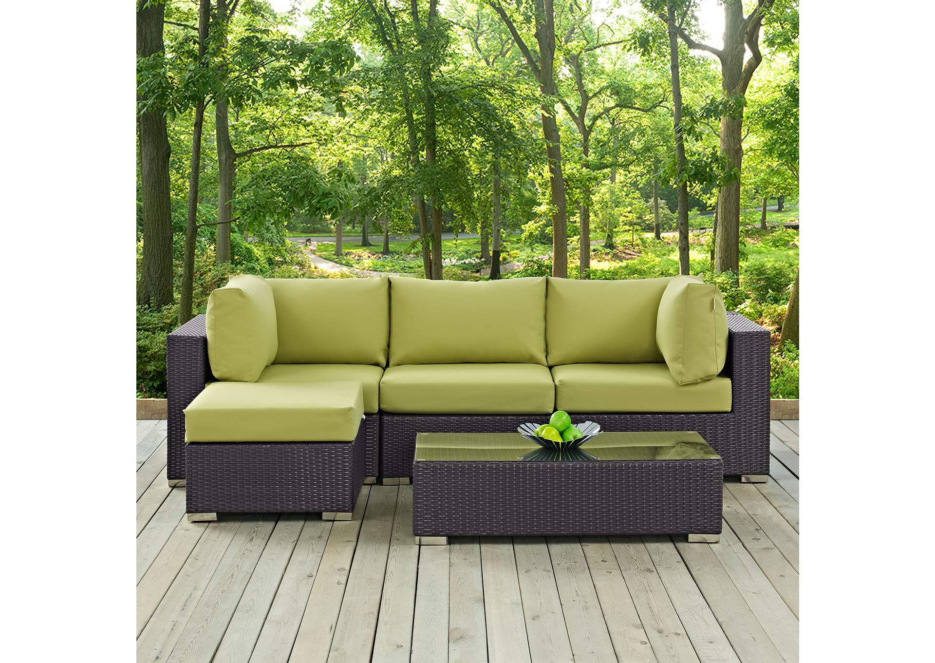 Convene Espresso Peridot 5 Piece Outdoor Patio Sectional Set,Modway