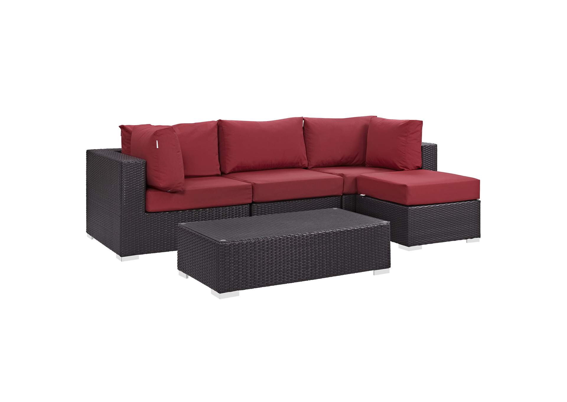 Convene Espresso Red 5 Piece Outdoor Patio Sectional Set,Modway