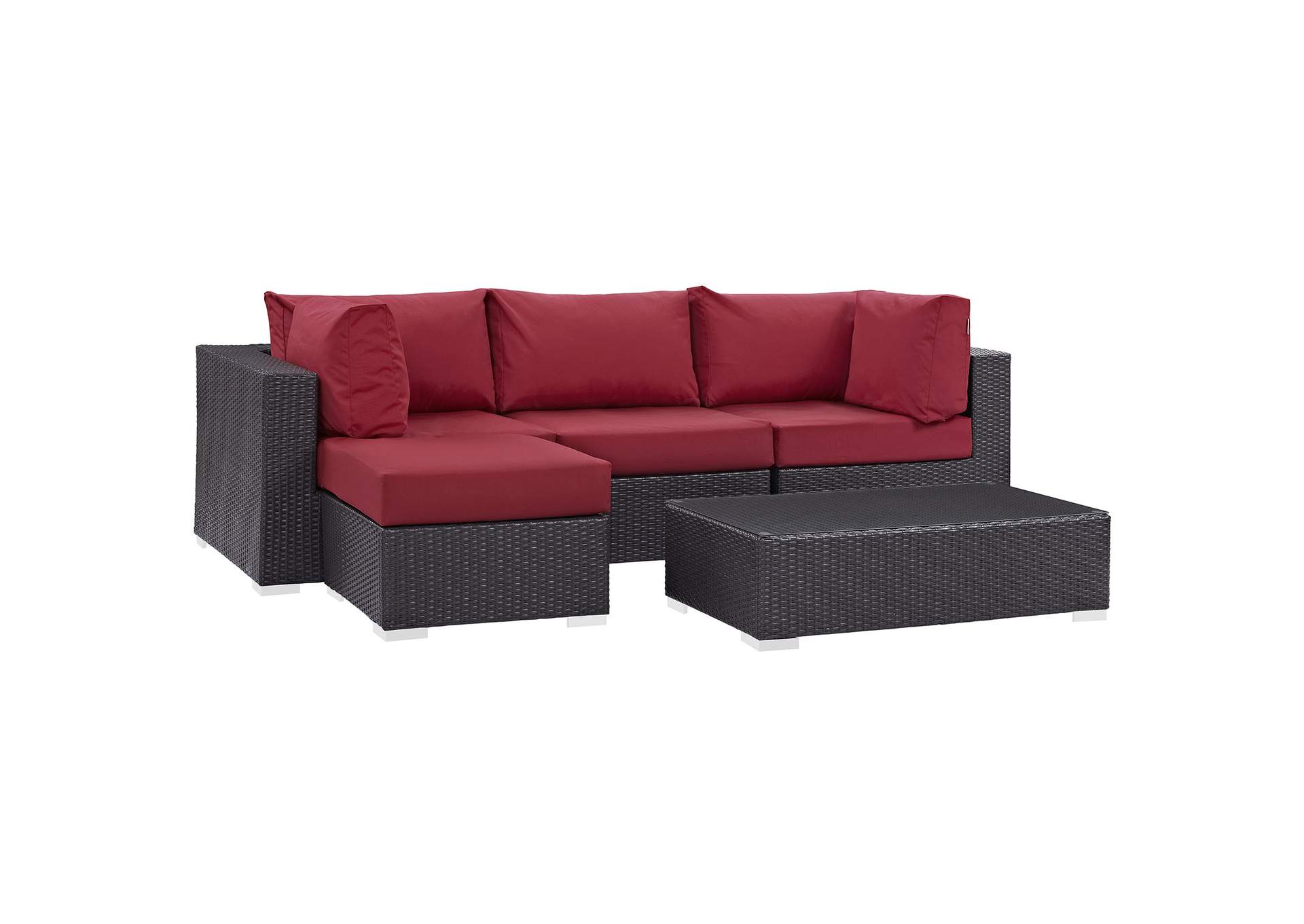 Convene Espresso Red 5 Piece Outdoor Patio Sectional Set,Modway