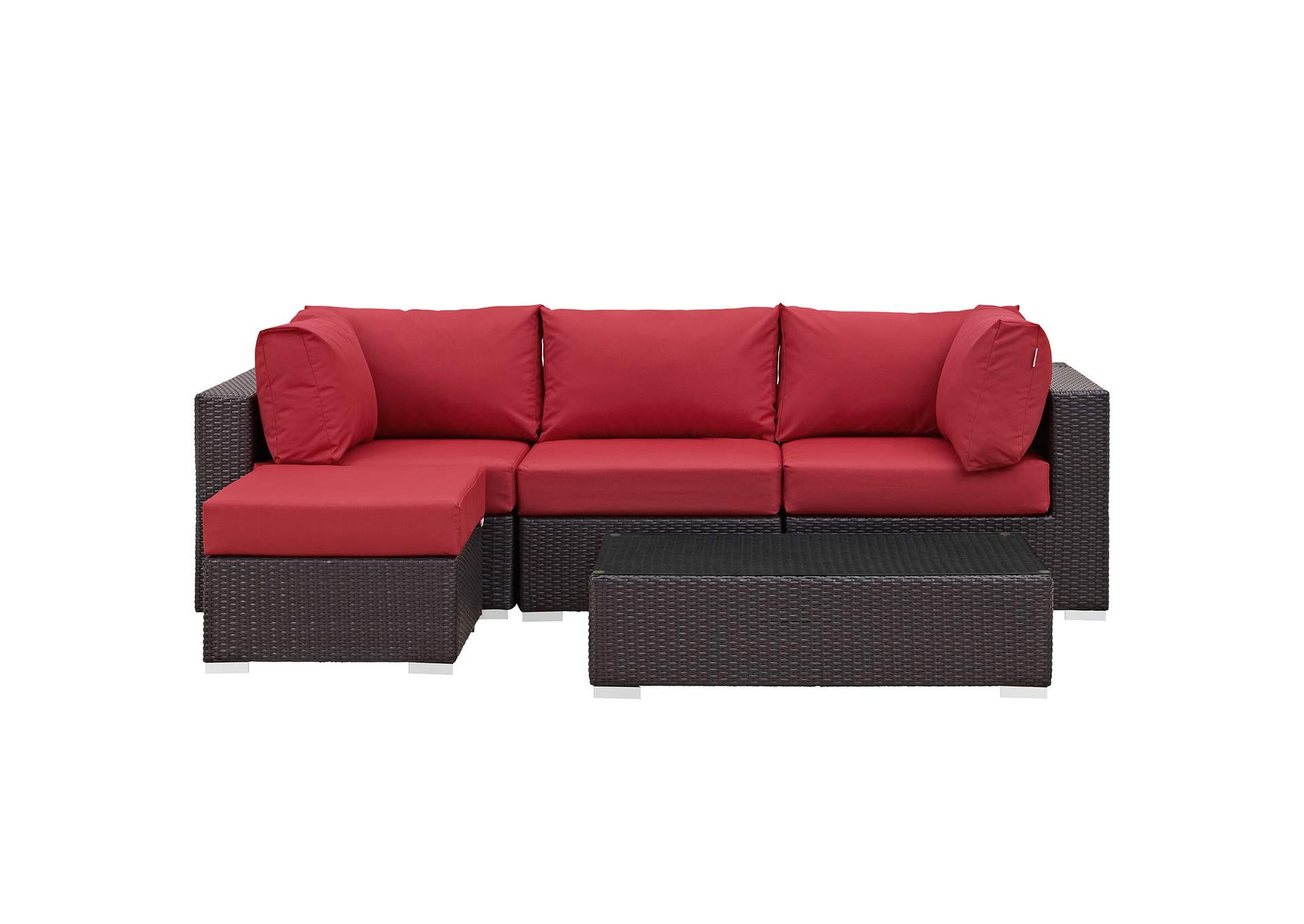 Convene Espresso Red 5 Piece Outdoor Patio Sectional Set,Modway