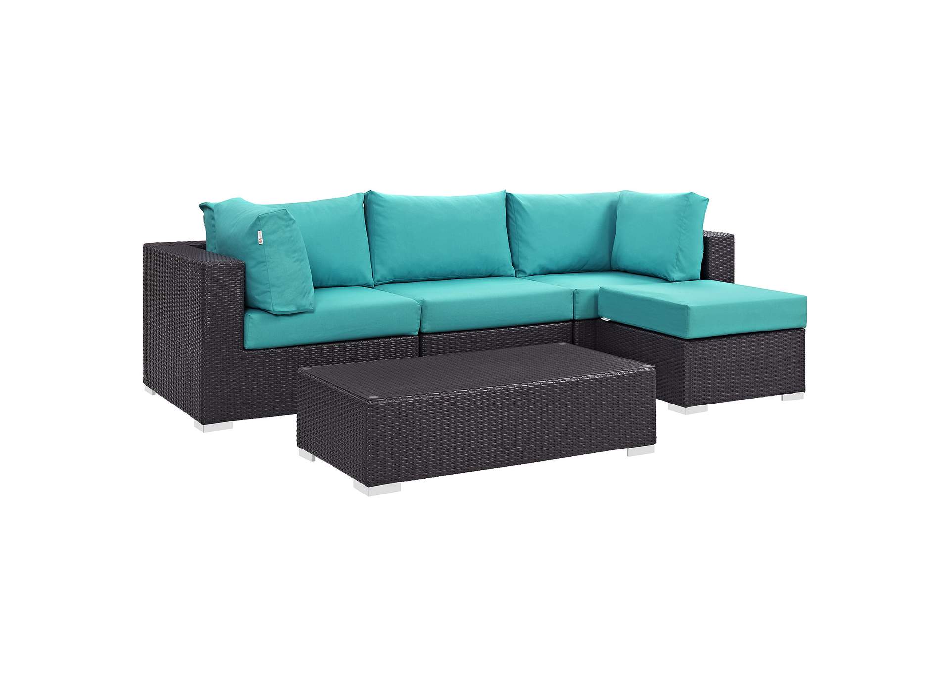 Convene Espresso Turquoise 5 Piece Outdoor Patio Sectional Set,Modway