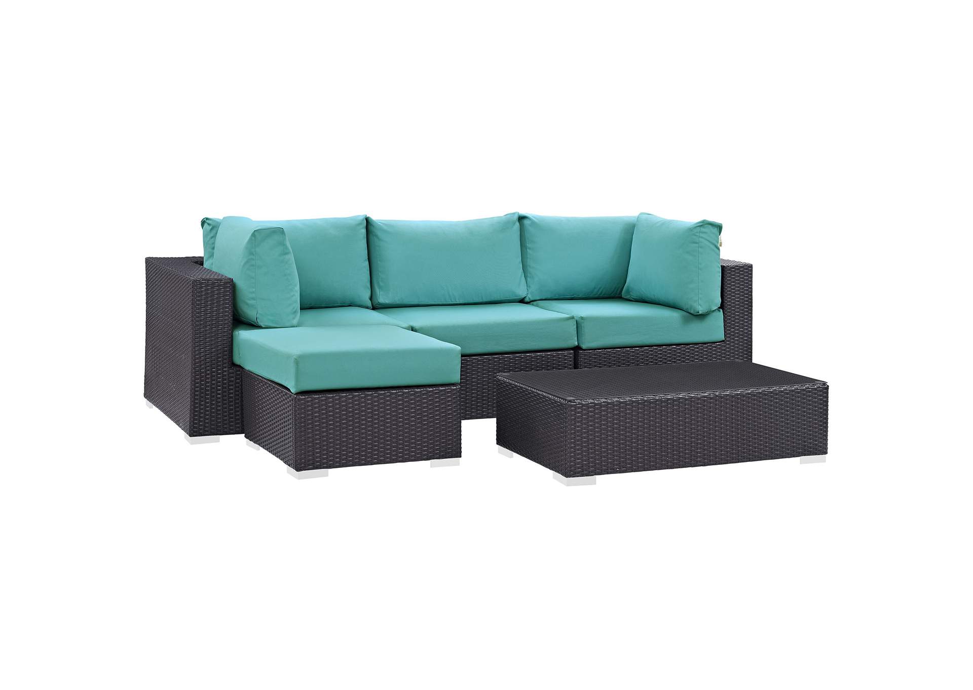 Convene Espresso Turquoise 5 Piece Outdoor Patio Sectional Set,Modway