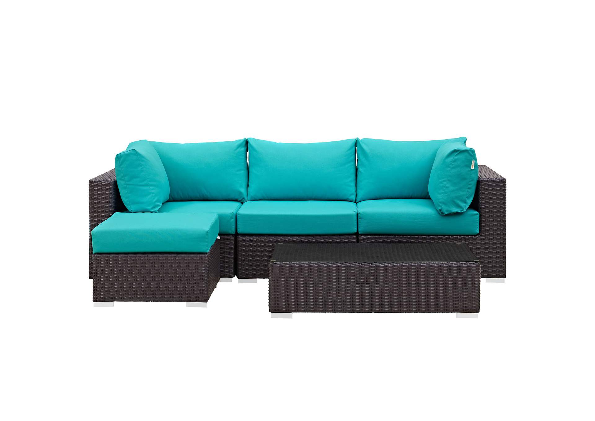 Convene Espresso Turquoise 5 Piece Outdoor Patio Sectional Set,Modway