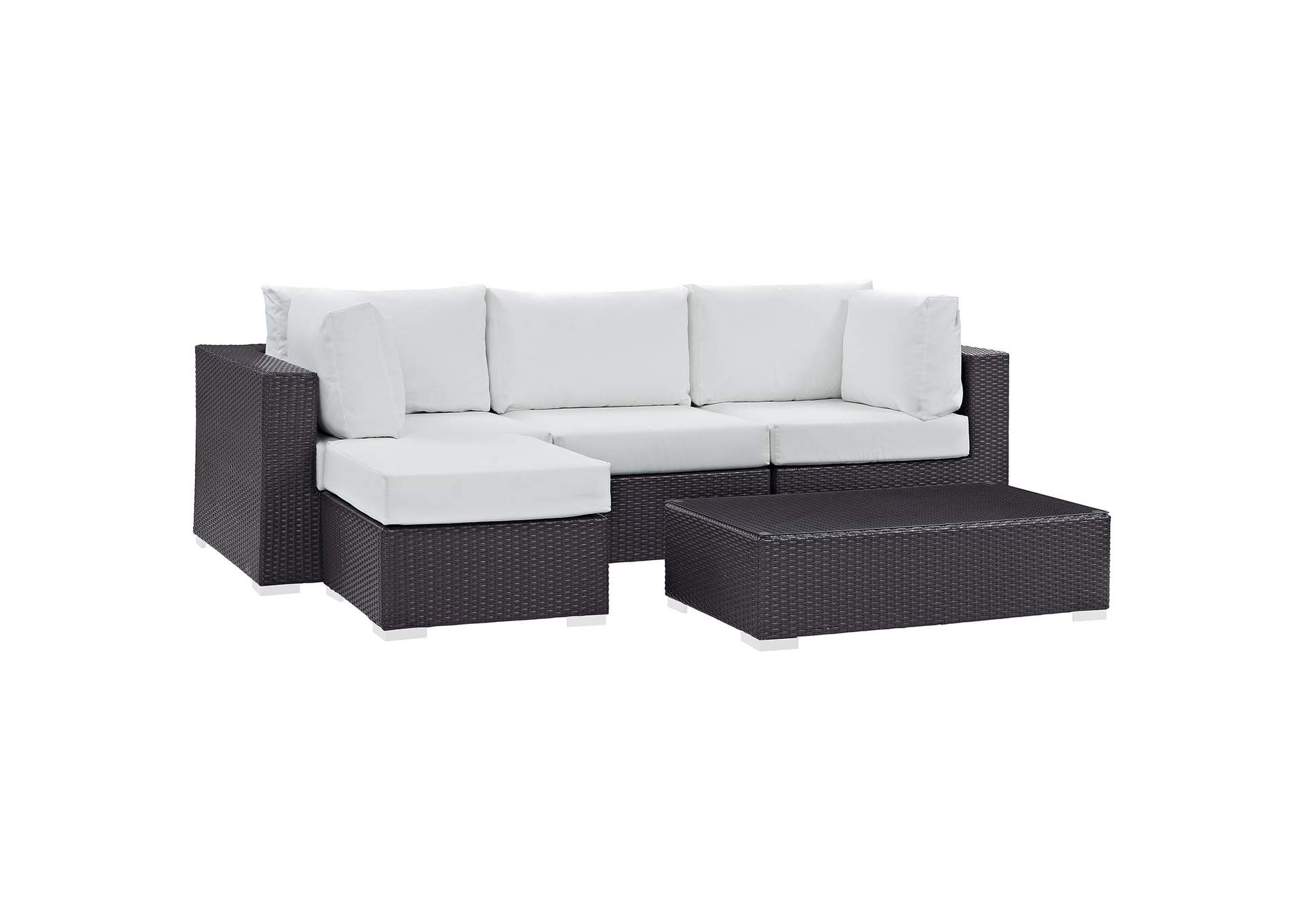 Convene Espresso White 5 Piece Outdoor Patio Sectional Set,Modway