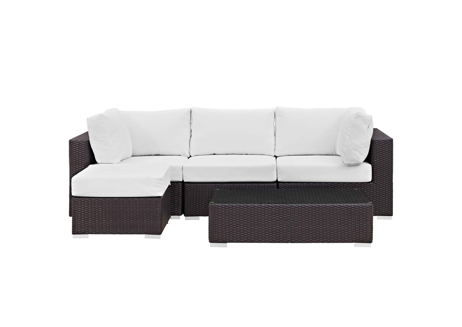 Convene Espresso White 5 Piece Outdoor Patio Sectional Set,Modway