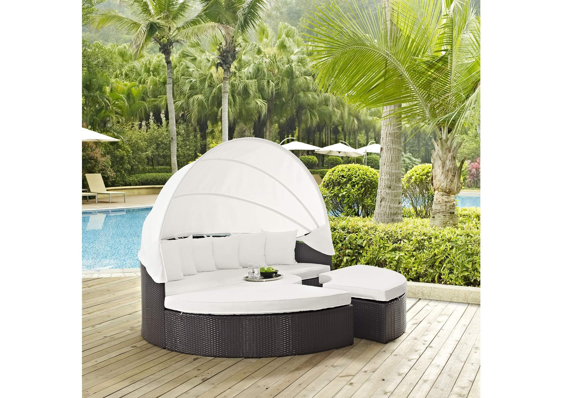 Espresso White Convene Canopy Outdoor Patio Daybed,Modway