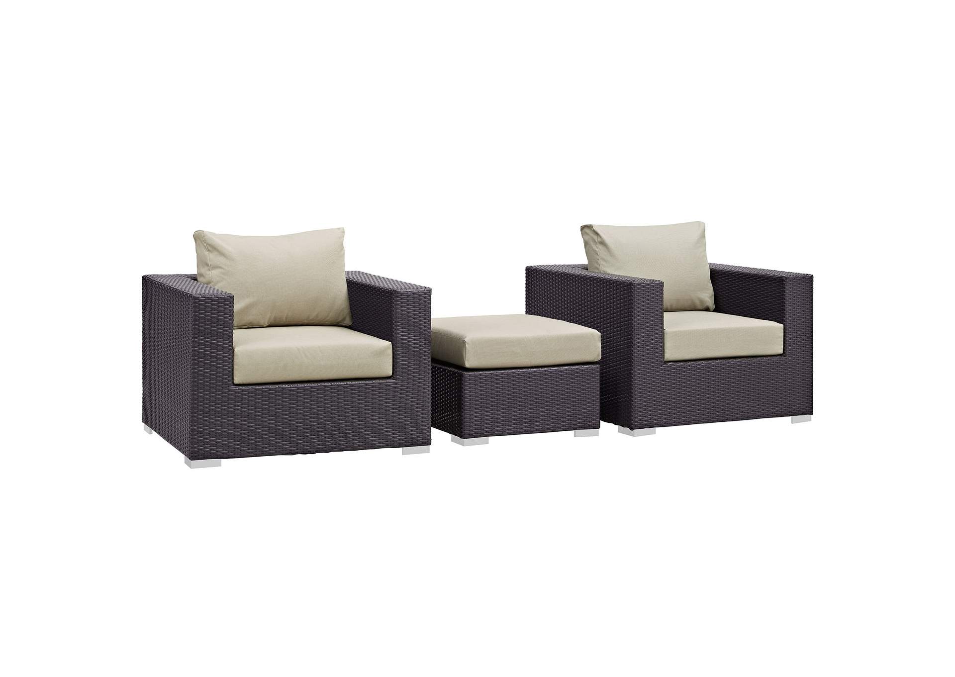 Convene Espresso Beige 3 Piece Outdoor Patio Sofa Set,Modway