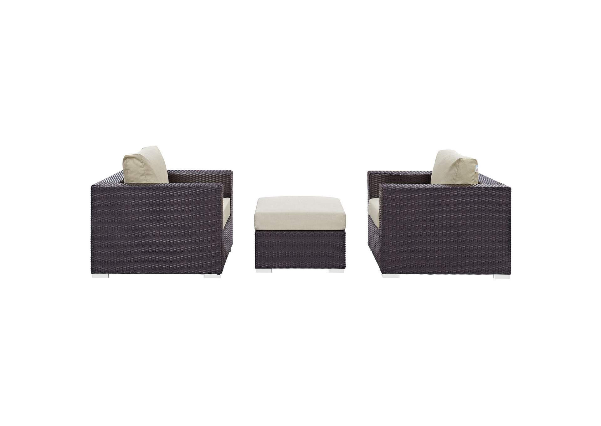 Convene Espresso Beige 3 Piece Outdoor Patio Sofa Set,Modway