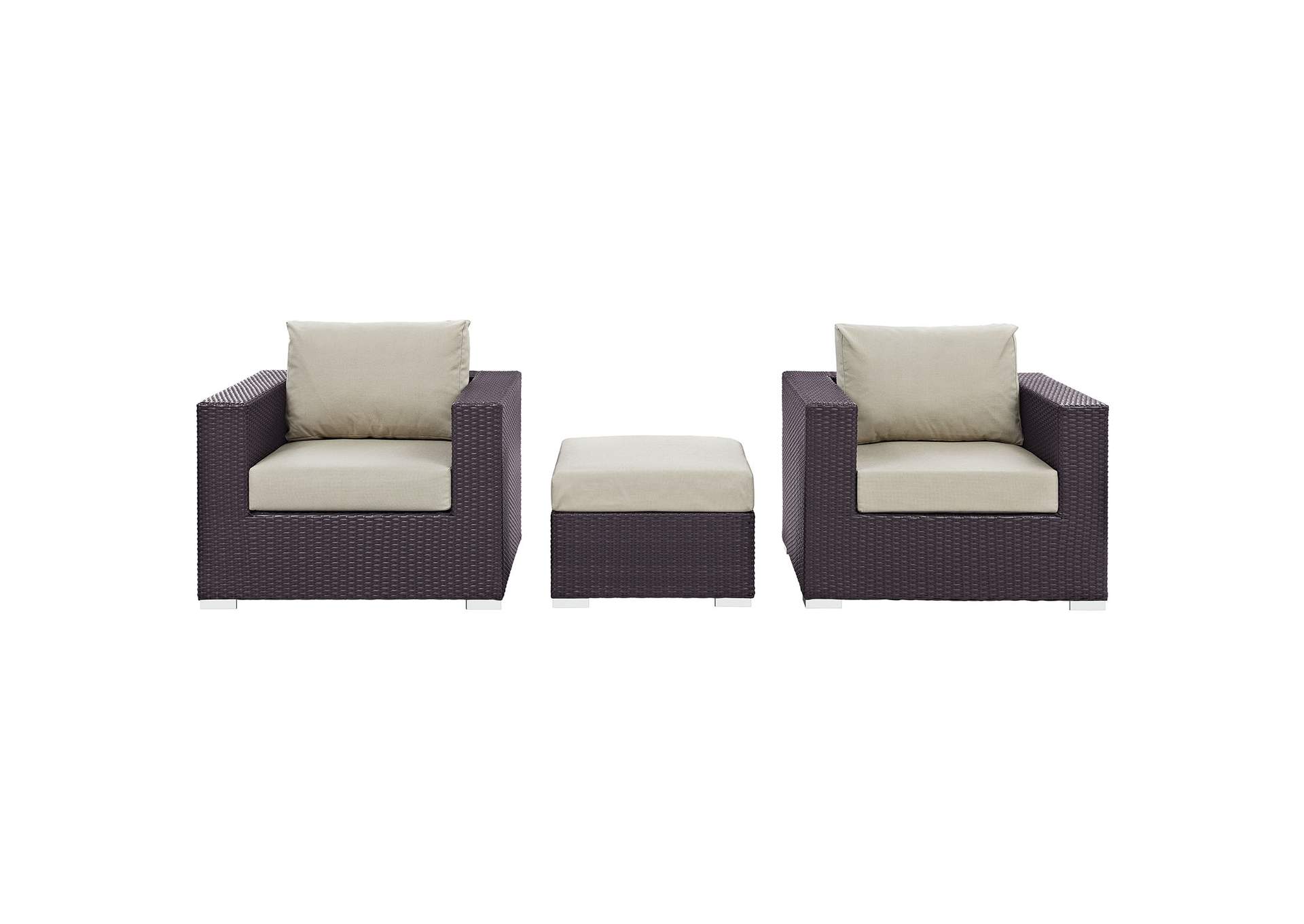 Convene Espresso Beige 3 Piece Outdoor Patio Sofa Set,Modway