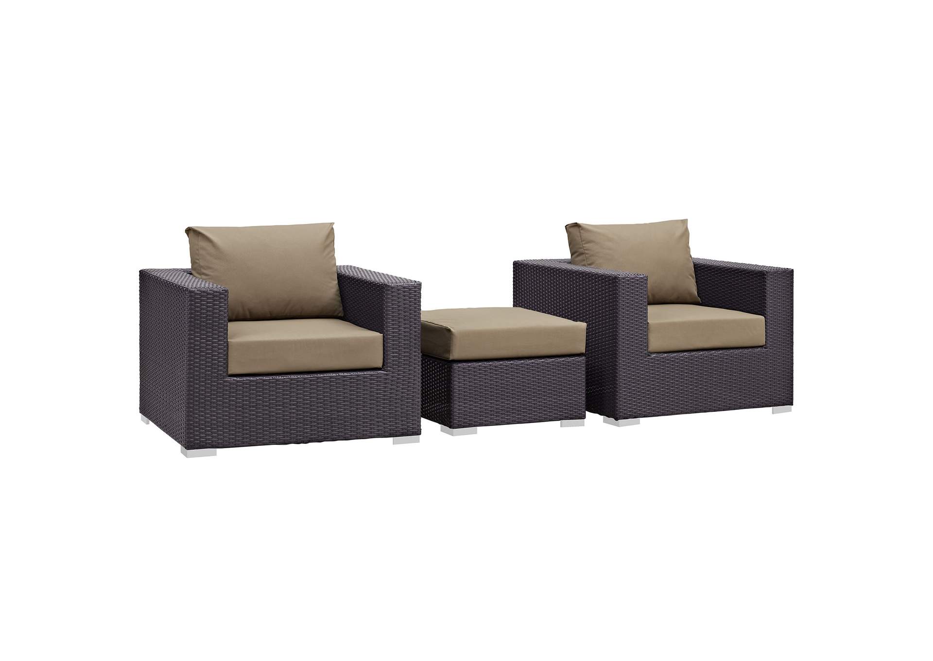 Convene Espresso Mocha 3 Piece Outdoor Patio Sofa Set,Modway