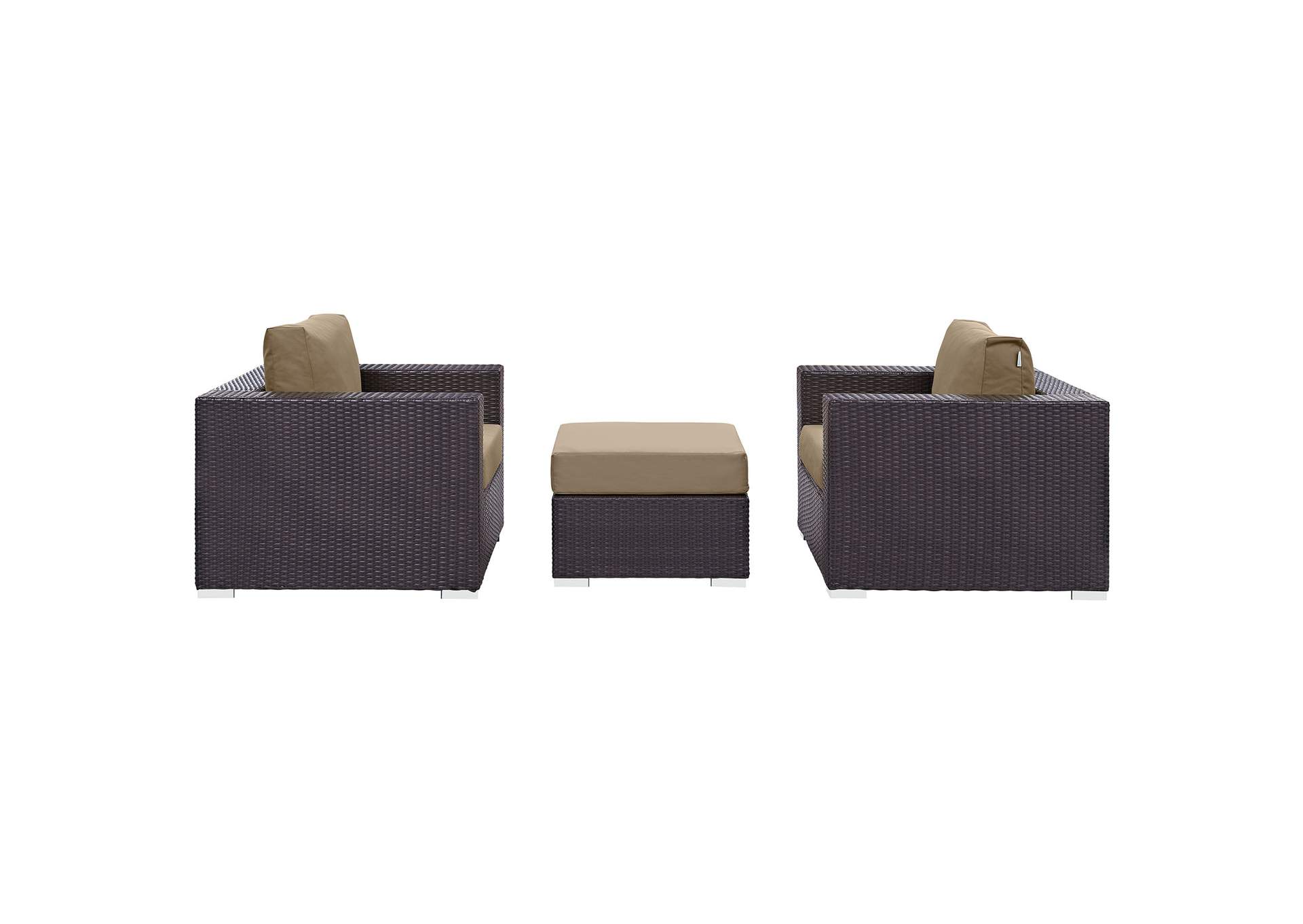 Convene Espresso Mocha 3 Piece Outdoor Patio Sofa Set,Modway