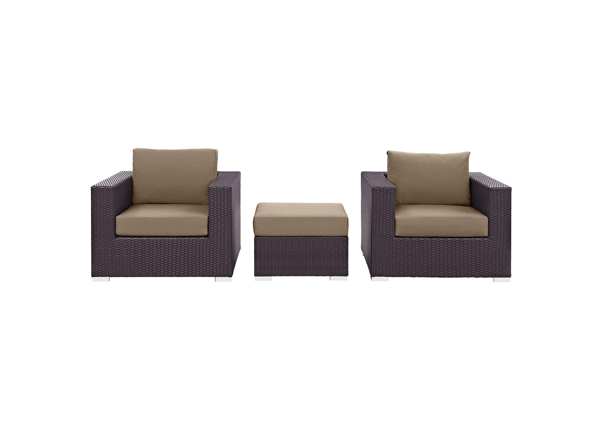 Convene Espresso Mocha 3 Piece Outdoor Patio Sofa Set,Modway