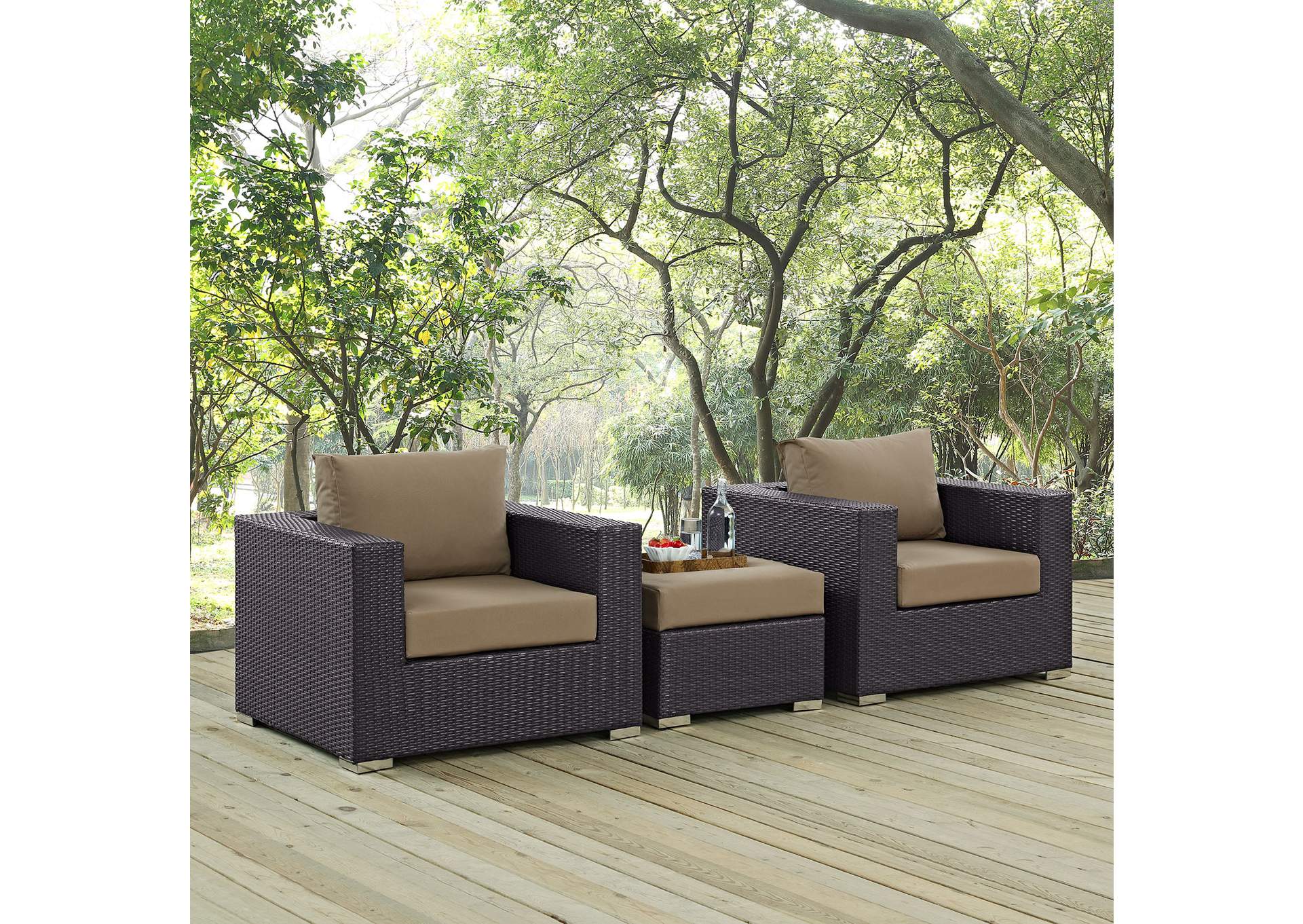 Convene Espresso Mocha 3 Piece Outdoor Patio Sofa Set,Modway