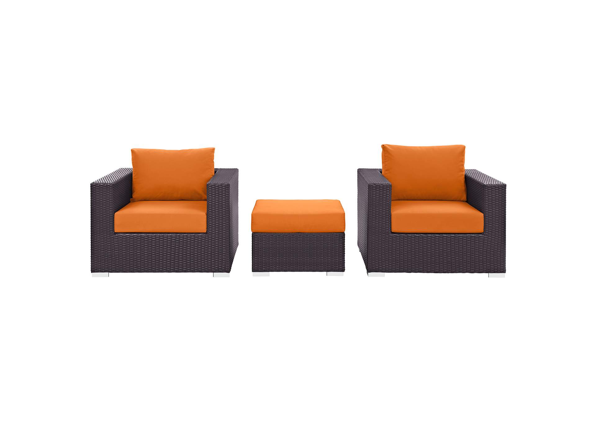 Convene Espresso Orange 3 Piece Outdoor Patio Sofa Set,Modway