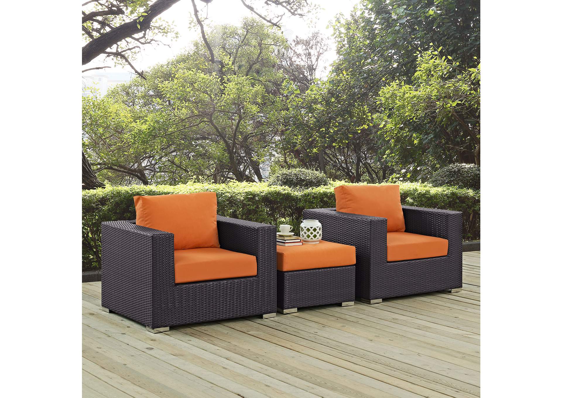 Convene Espresso Orange 3 Piece Outdoor Patio Sofa Set,Modway