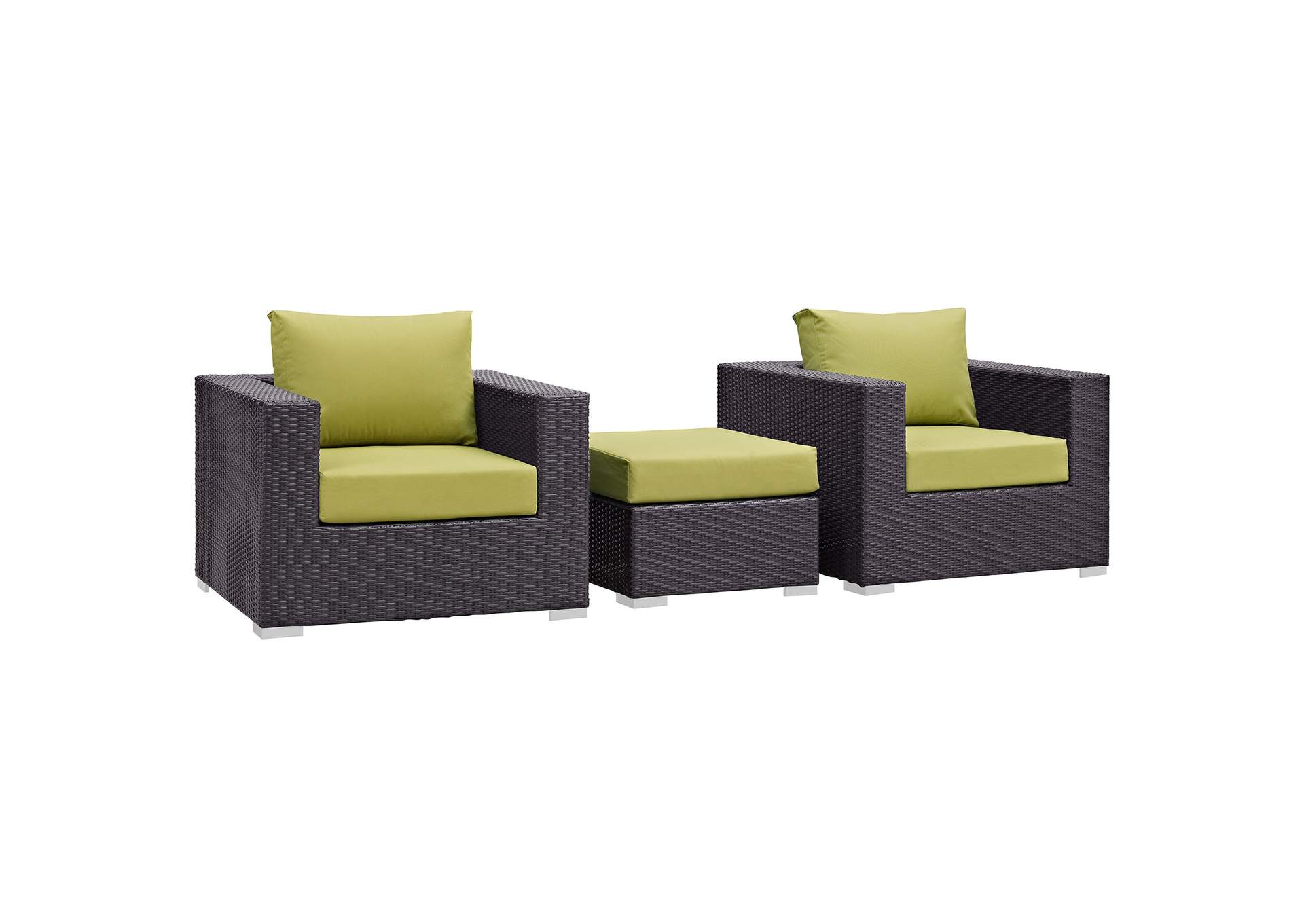 Convene Espresso Peridot 3 Piece Outdoor Patio Sofa Set,Modway