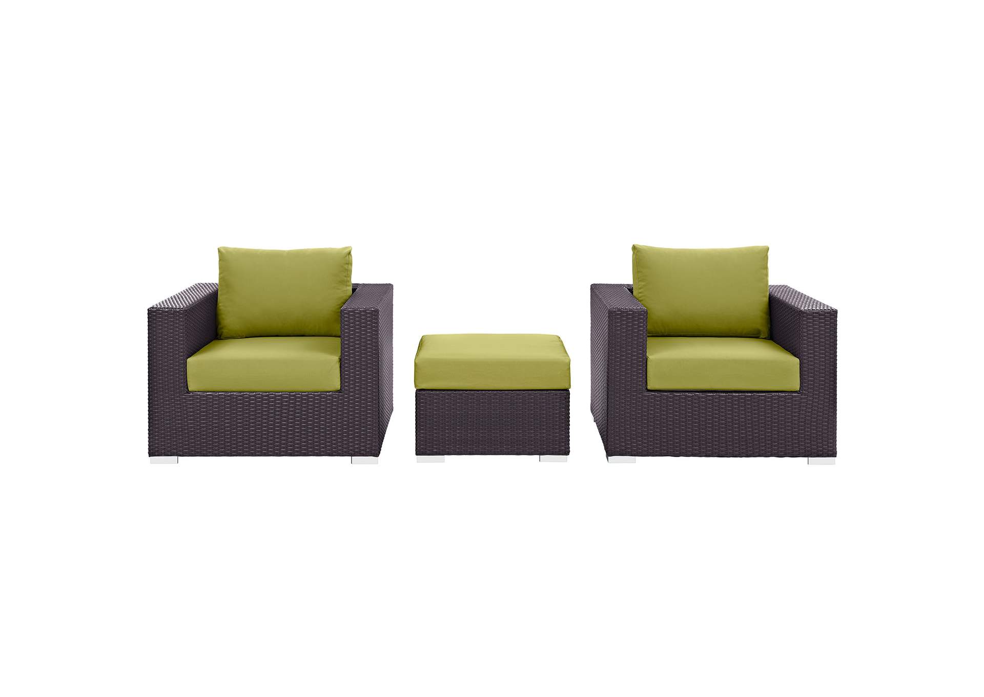 Convene Espresso Peridot 3 Piece Outdoor Patio Sofa Set,Modway