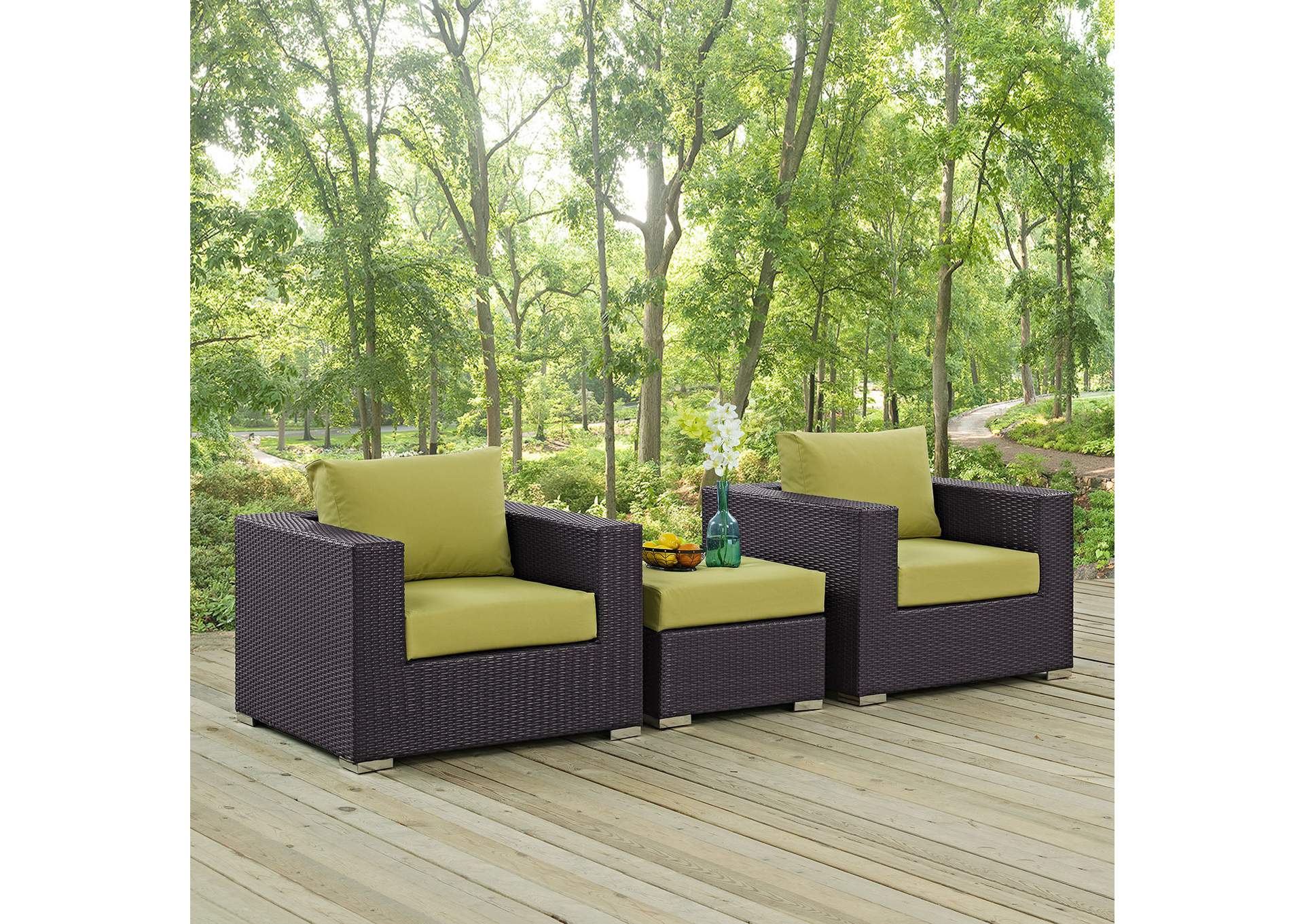 Convene Espresso Peridot 3 Piece Outdoor Patio Sofa Set,Modway