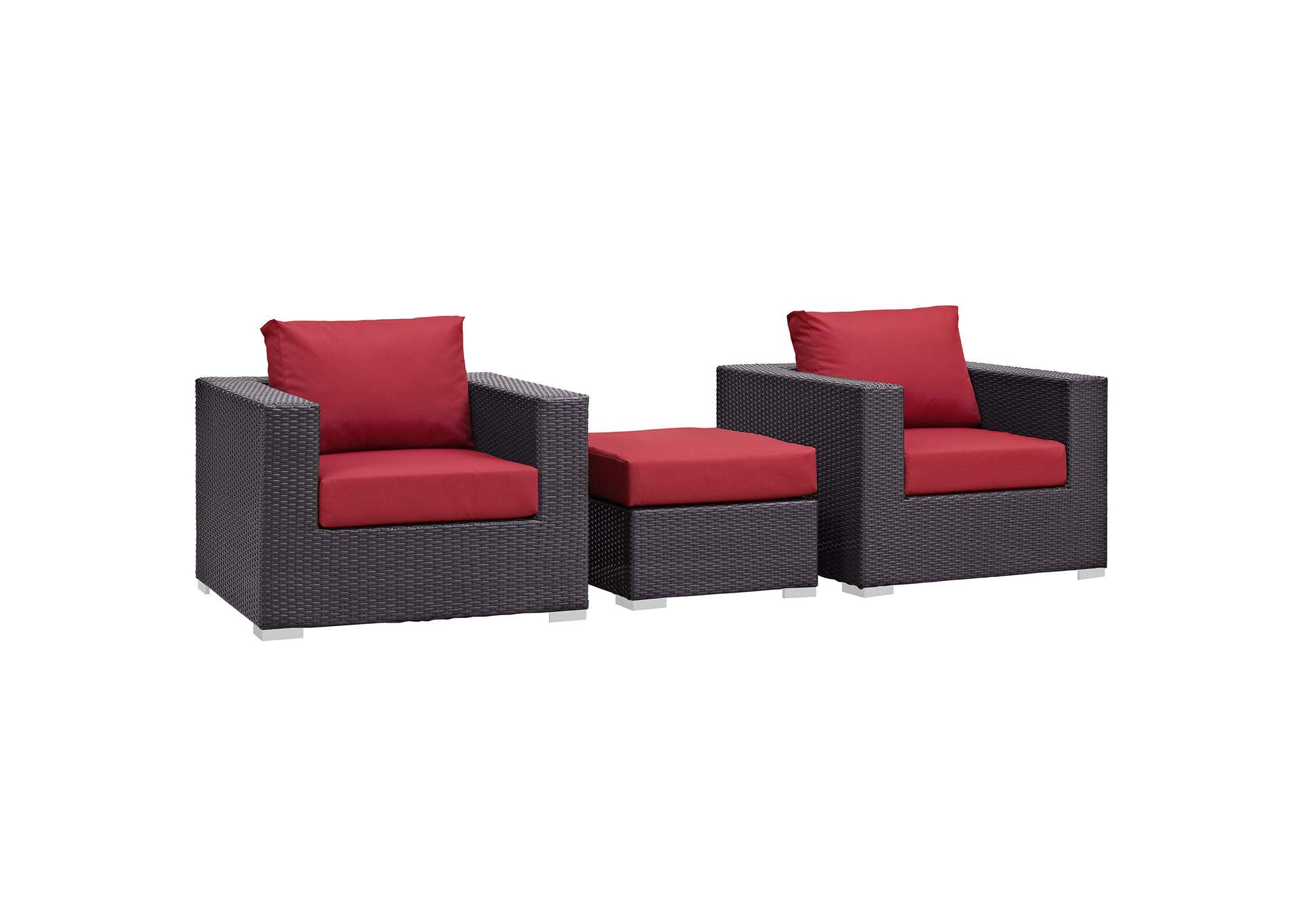 Convene Espresso Red 3 Piece Outdoor Patio Sofa Set,Modway