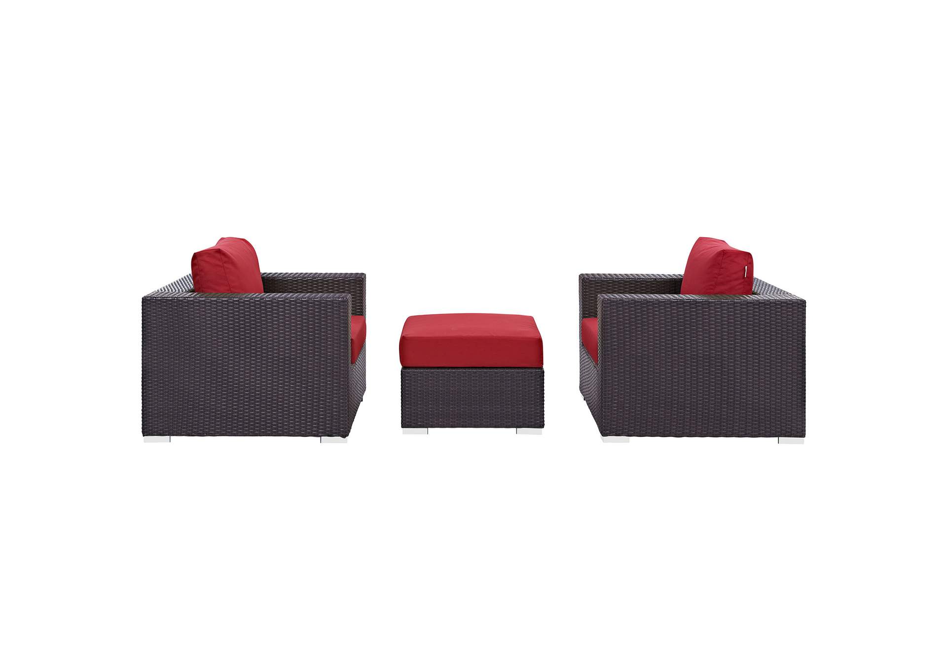 Convene Espresso Red 3 Piece Outdoor Patio Sofa Set,Modway