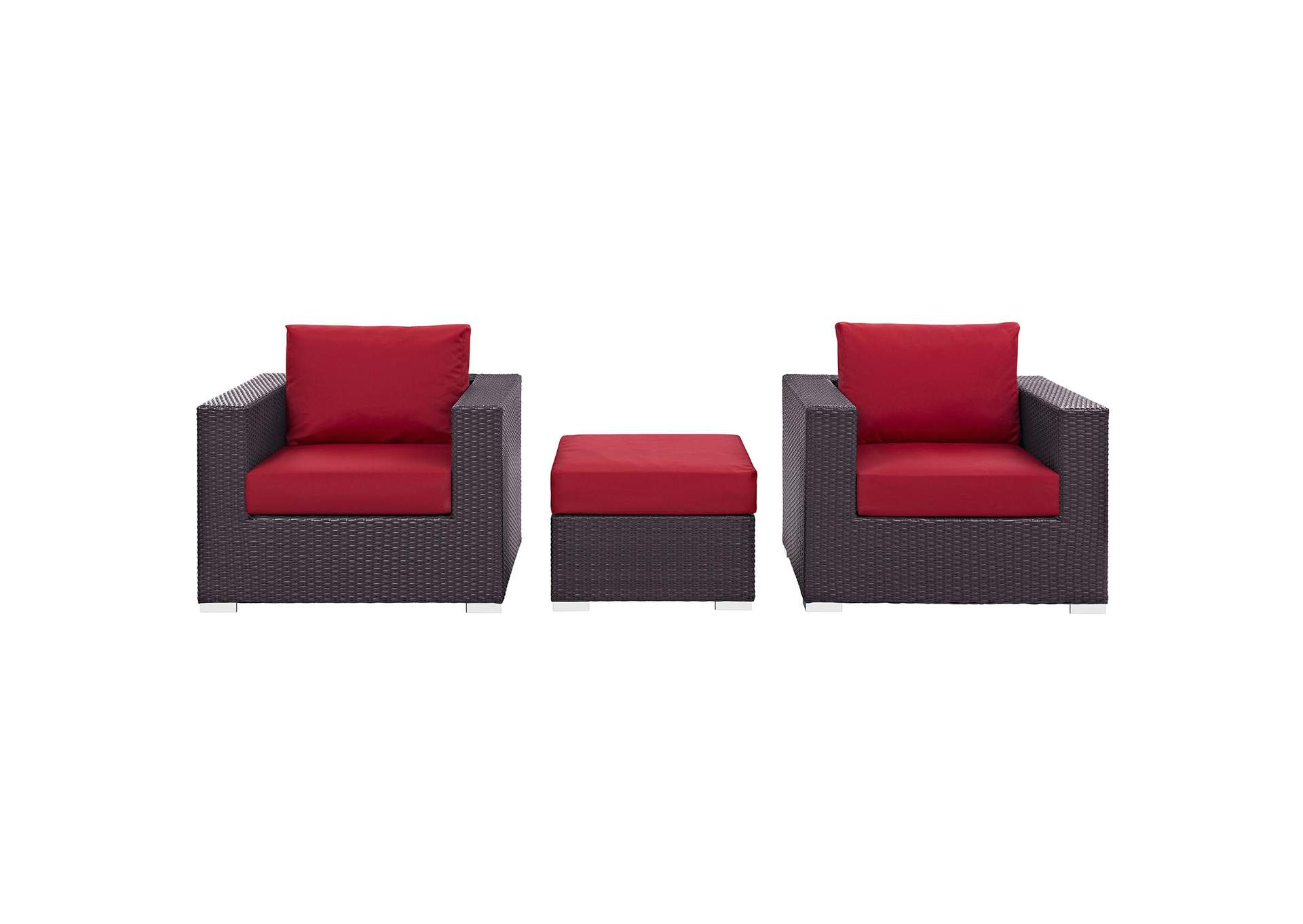 Convene Espresso Red 3 Piece Outdoor Patio Sofa Set,Modway