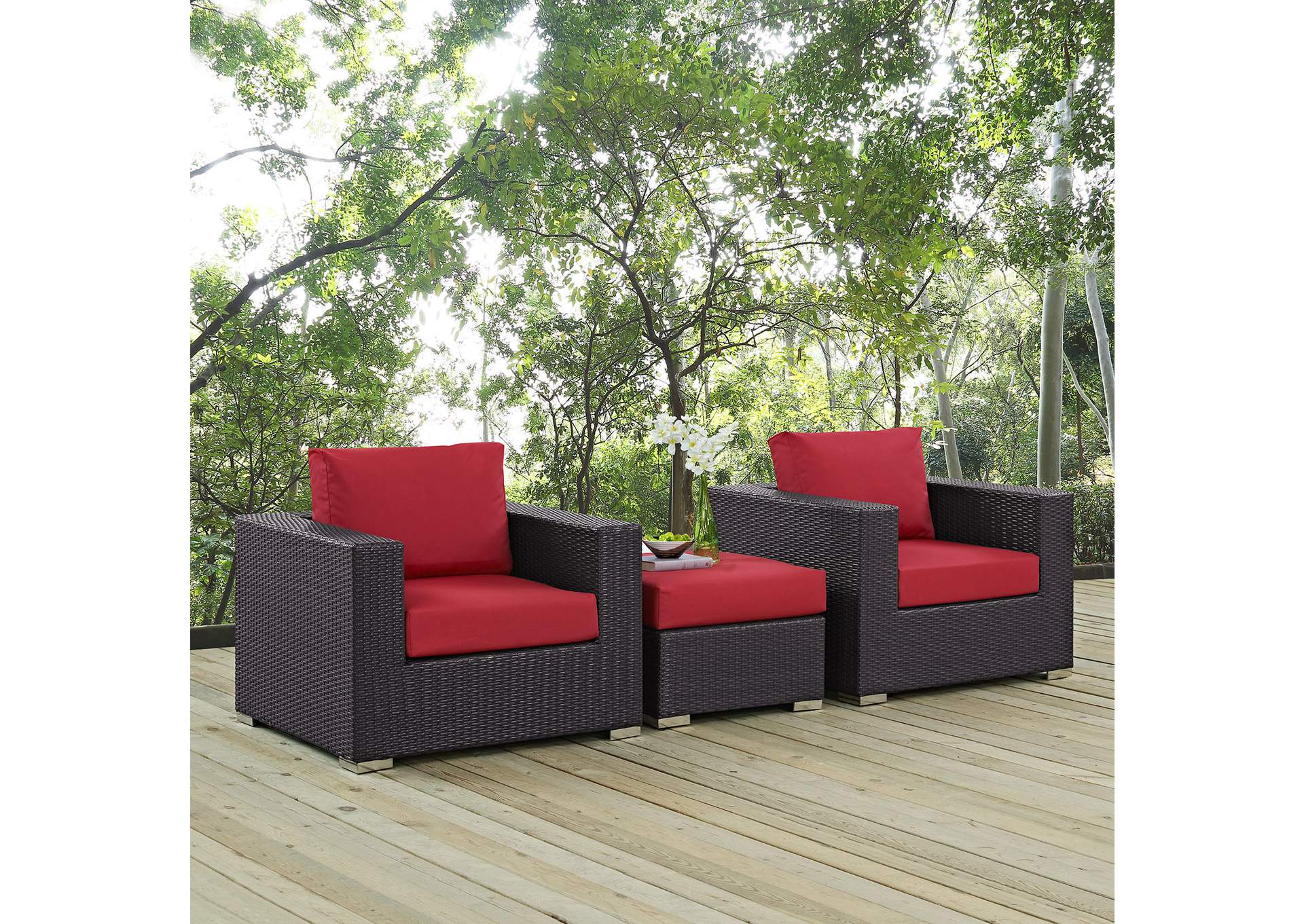 Convene Espresso Red 3 Piece Outdoor Patio Sofa Set,Modway