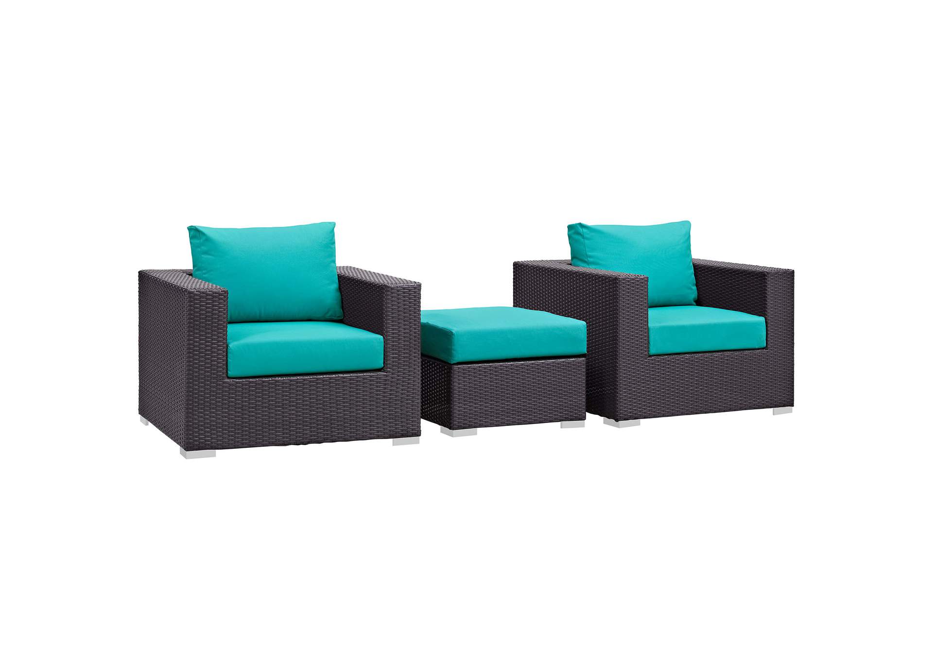 Convene Espresso Turquoise 3 Piece Outdoor Patio Sofa Set,Modway