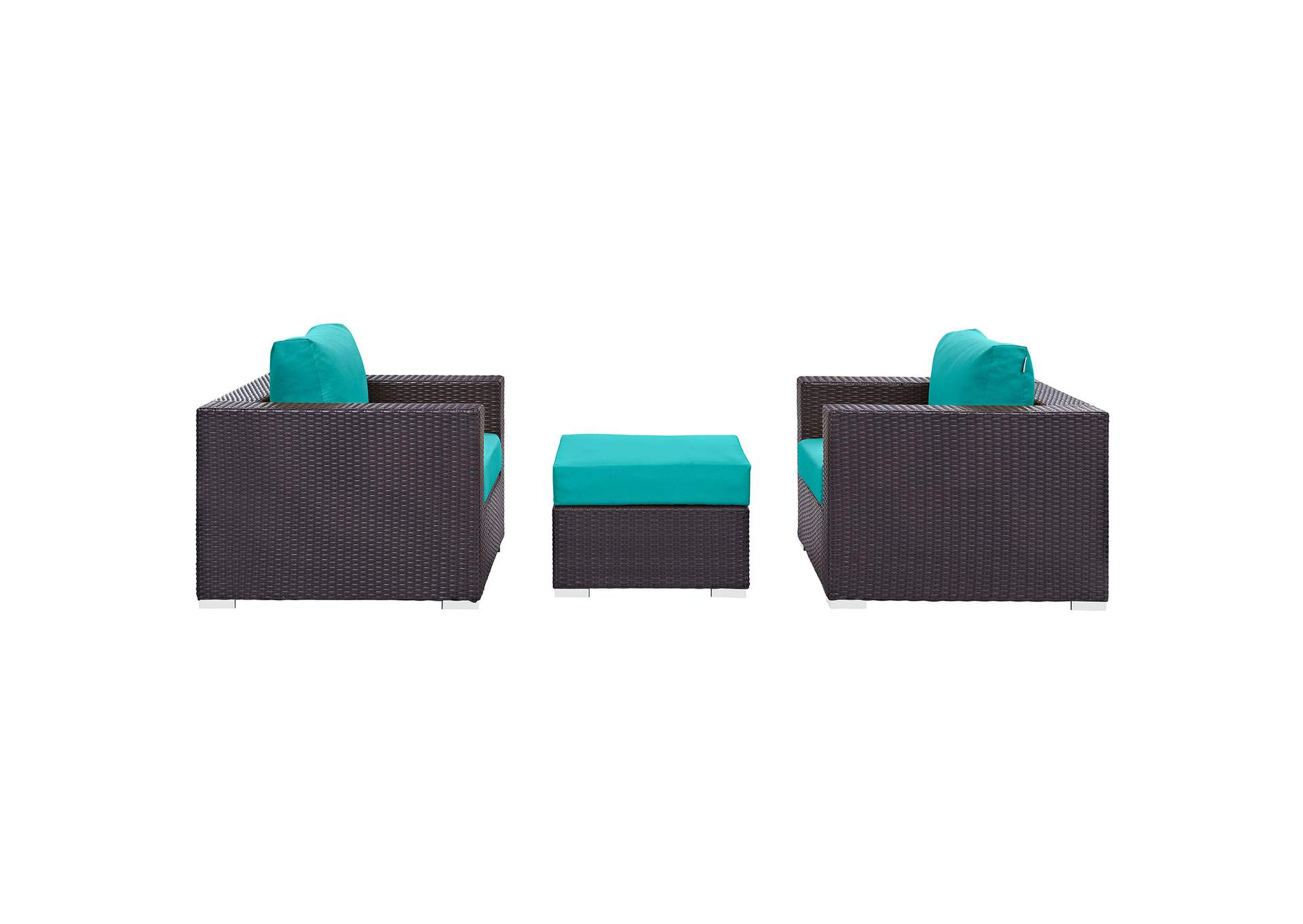 Convene Espresso Turquoise 3 Piece Outdoor Patio Sofa Set,Modway