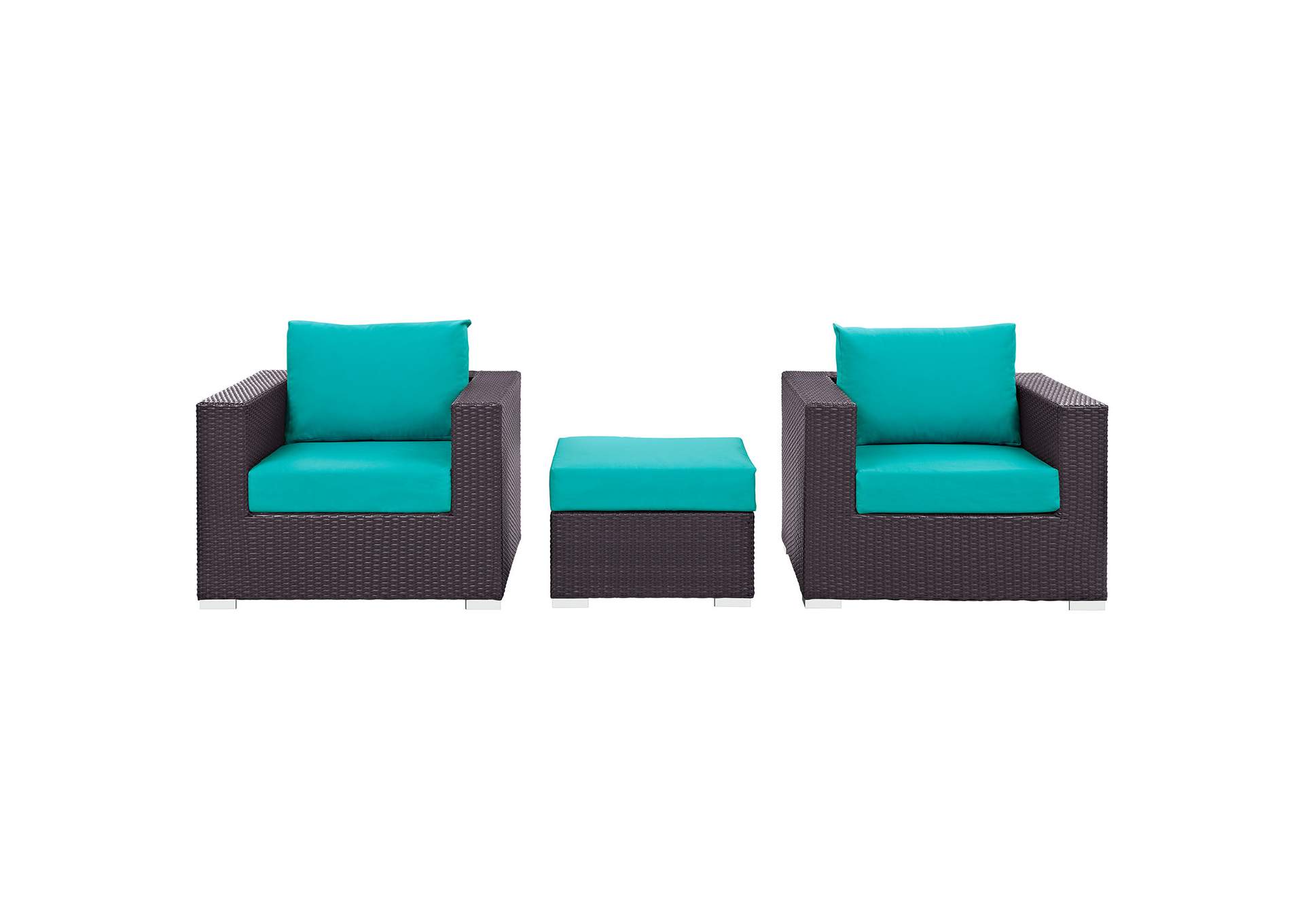 Convene Espresso Turquoise 3 Piece Outdoor Patio Sofa Set,Modway