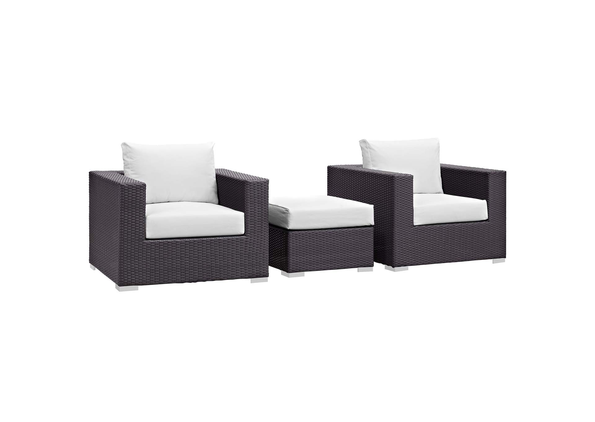 Convene Espresso White 3 Piece Outdoor Patio Sofa Set,Modway